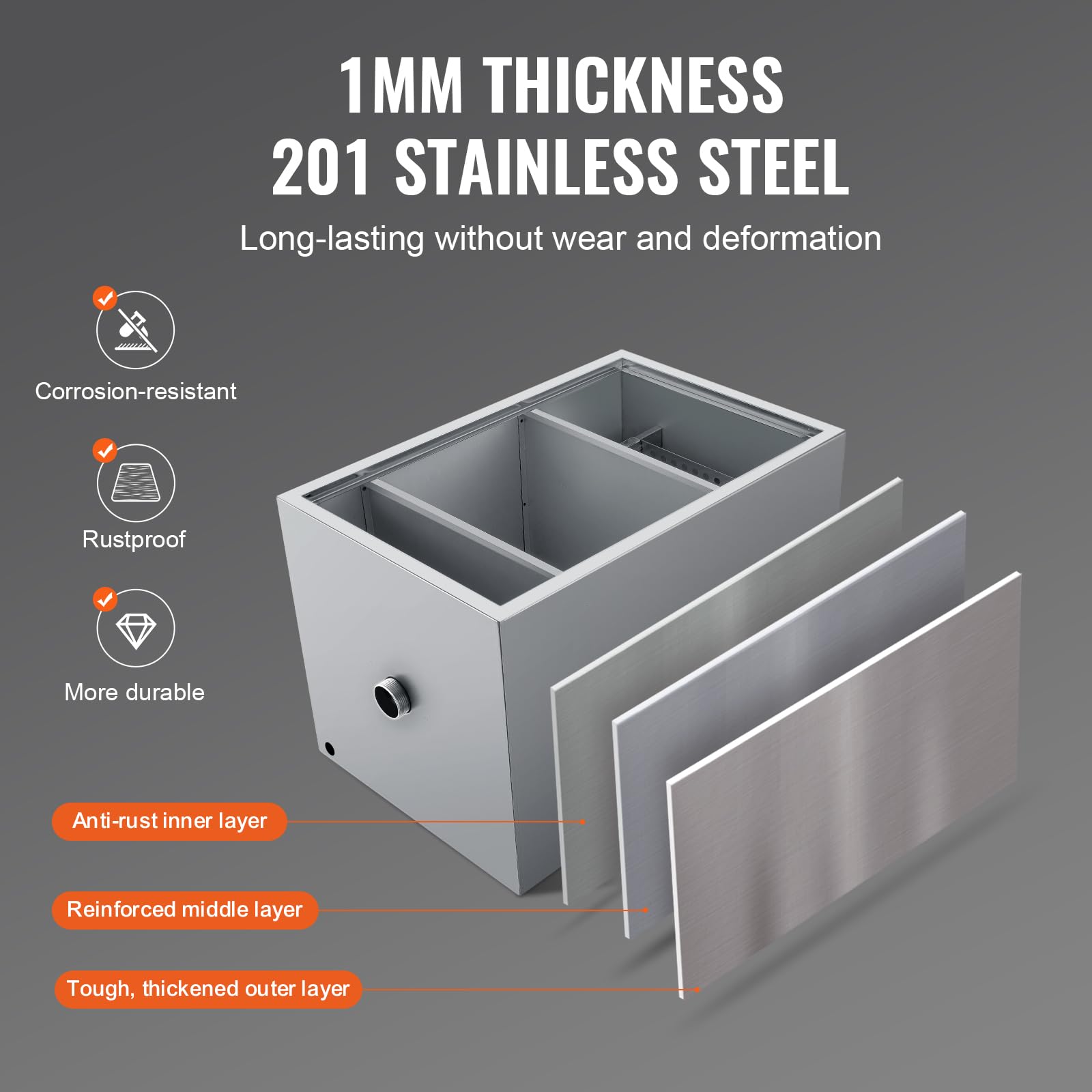 VEVOR 40 LBS Commercial Grease Trap - Stainless Steel Under Sink Grease Interceptor with Top Inlet, 10 GPM Waste Water Oil-Water Separator for Restaurant, Canteen & Home Kitchen - Perfect for High-Volume Cooking Areas and Food Service Establishments