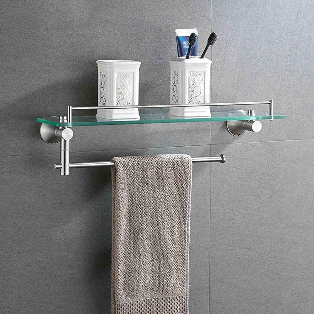 **Premium Tempered Glass Bathroom Shelf with 304 Stainless Steel Bracket & Towel Bar - Wall Mounted Storage Organizer for Shower, Vanity & Spa Decor**