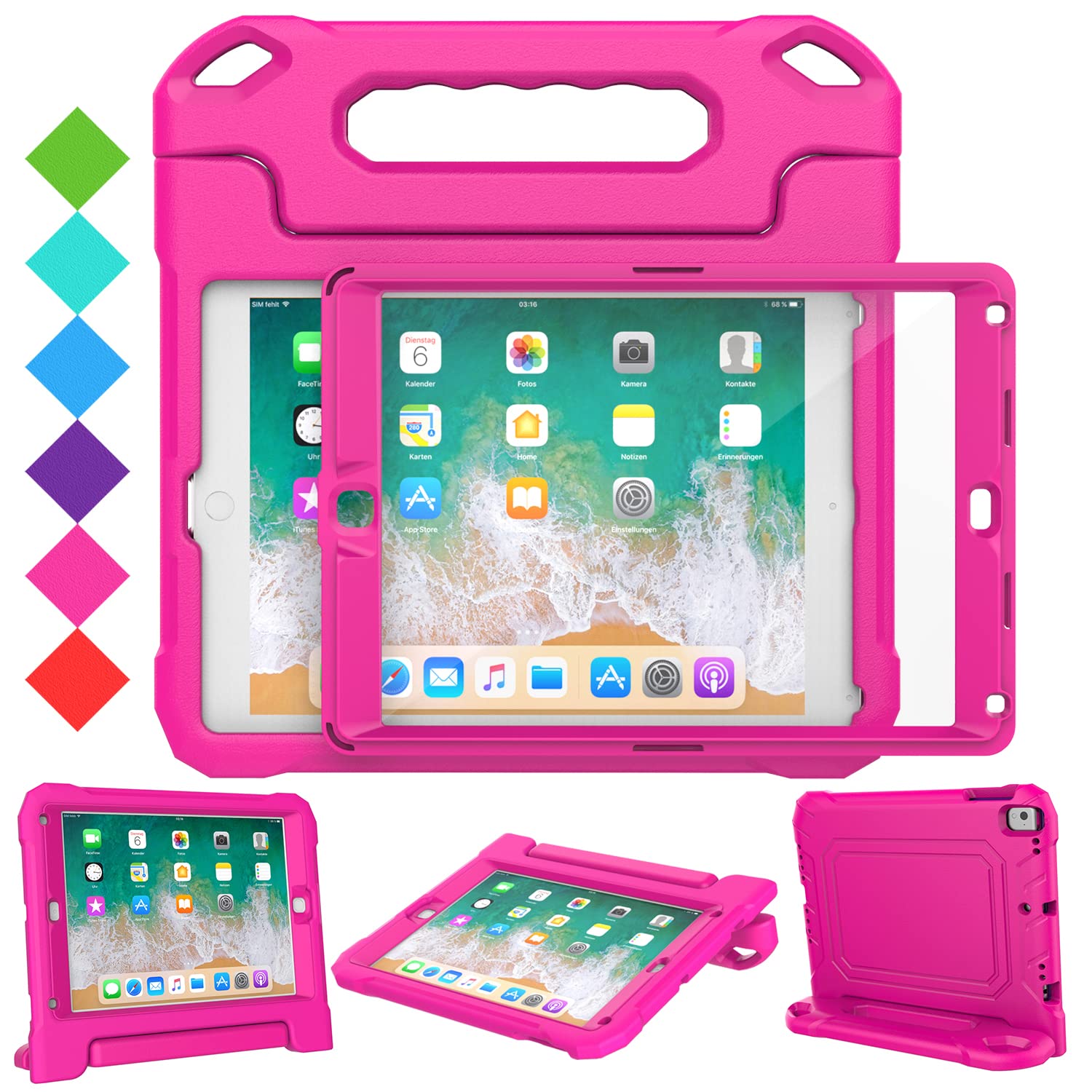 SUPLIK Shockproof Kids iPad Case for iPad 5th/6th Gen (9.7 inch 2017/2018), iPad Air 1/2 & Pro 9.7 - Durable Protective Cover with Handle Stand & Screen Protector - Pink | Perfect for School, Travel & Home Learning