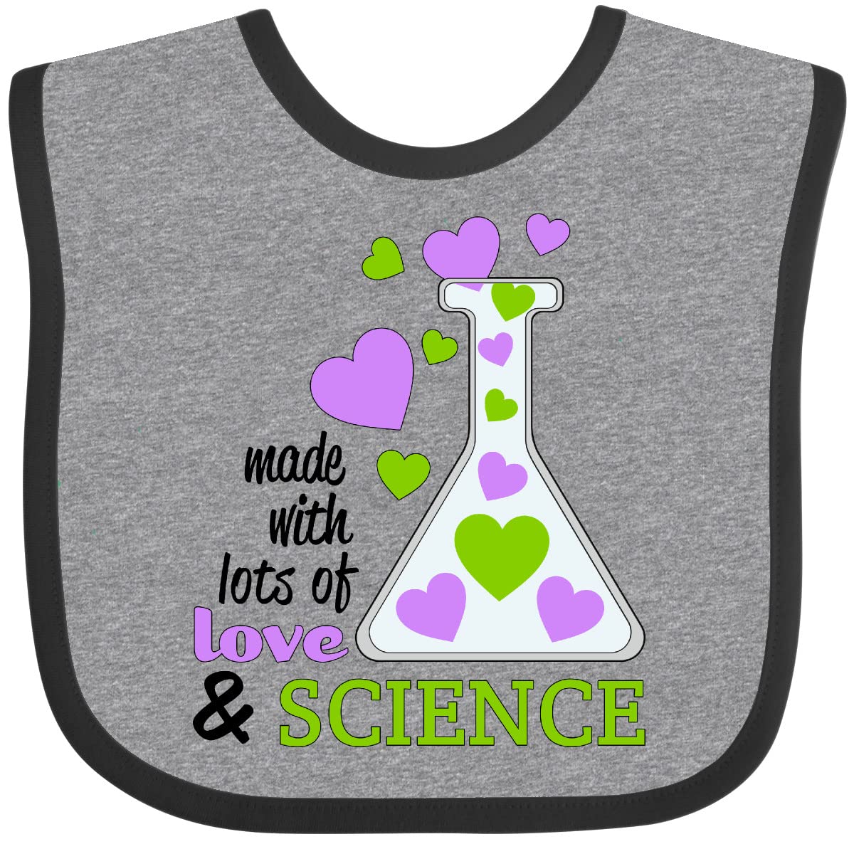 Inktastic Made with Lots Of Love and Science Heart Bubbles in a Beaker Baby Bib - Cute Science-Themed Drool Bib for Infants & Toddlers, Perfect for Feeding Time, Daycare or Science-Themed Parties