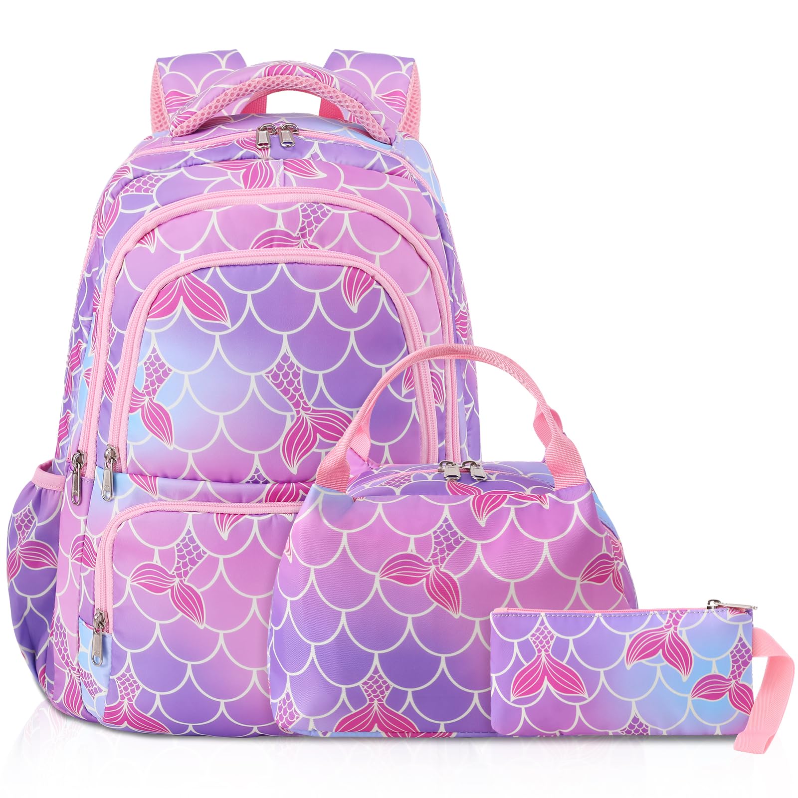 **Woosir Mermaid Themed Girls Backpack with Lunch Box - Cute School Backpack for Kindergarten, Elementary & Preschool - Durable Bookbag for Kids - Perfect Back to School Gift & Everyday Use**    *(Use Cases: Ideal for school, travel, day trips, and outdoor adventures - Great for carrying books, snacks, and essentials!)*