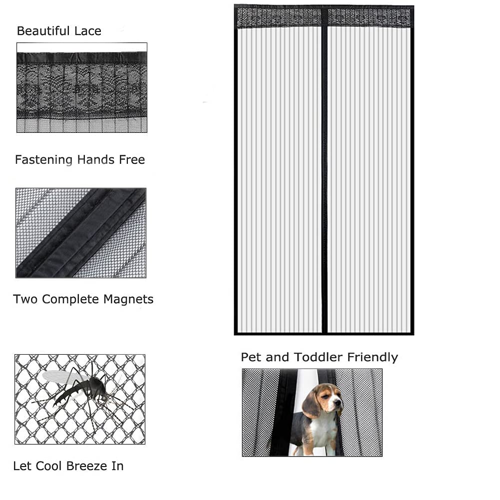 Liveinu Magnetic Window Screen - No Drill 46x85 Inch Black for Doors & Windows