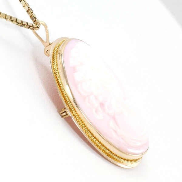 14K Yellow Gold Shell Cameo Necklace & Brooch - Elegant Vintage Jewelry for Women, Perfect for Weddings, Parties & Special Occasions
