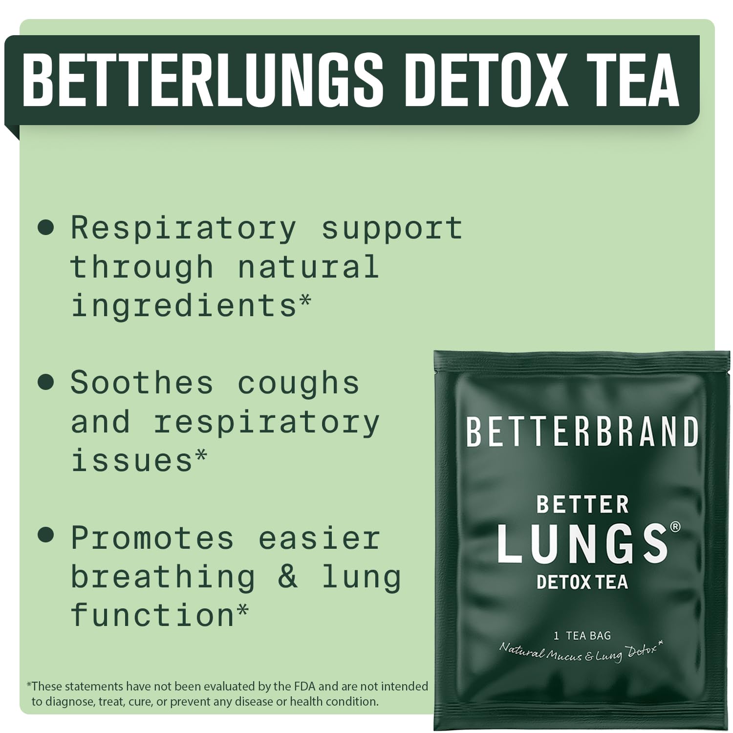 Betterbrand BetterLungs Detox Tea - Organic Herbal Tea for Respiratory Support & Lung Cleansing | Mullein Leaf Blend for Healthy Breathing & Wellness | Caffeine-Free, Non-GMO | 15 Tea Bags | Perfect for Allergy Season, Smokers & Urban Living