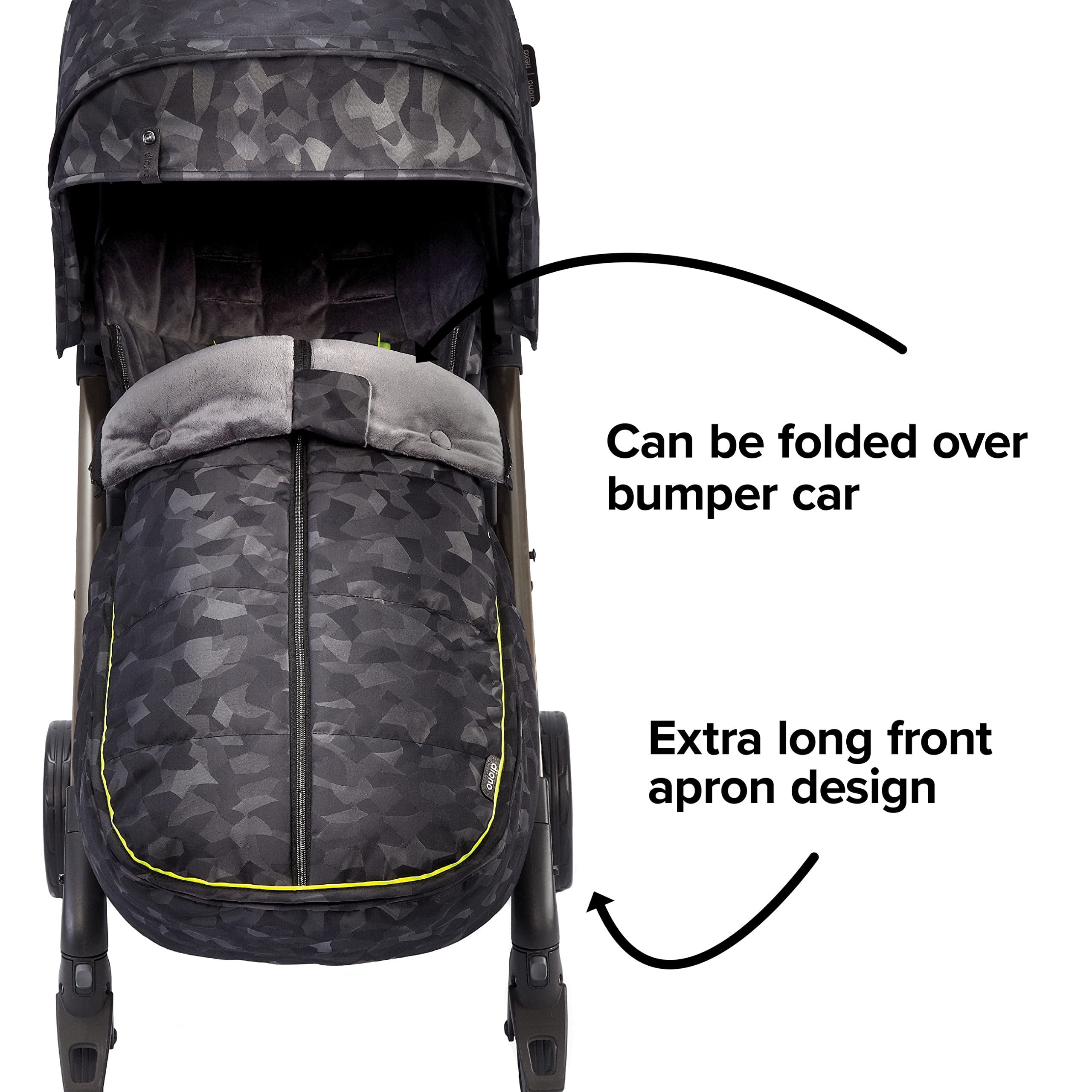 Diono Luxury All Weather Stroller Footmuff - Universal Fit for Baby to Toddler - Super Soft Cozy Padding - Weatherproof & Water Resistant Lining - Black Camo - Perfect for Winter Strolls & Outdoor Adventures