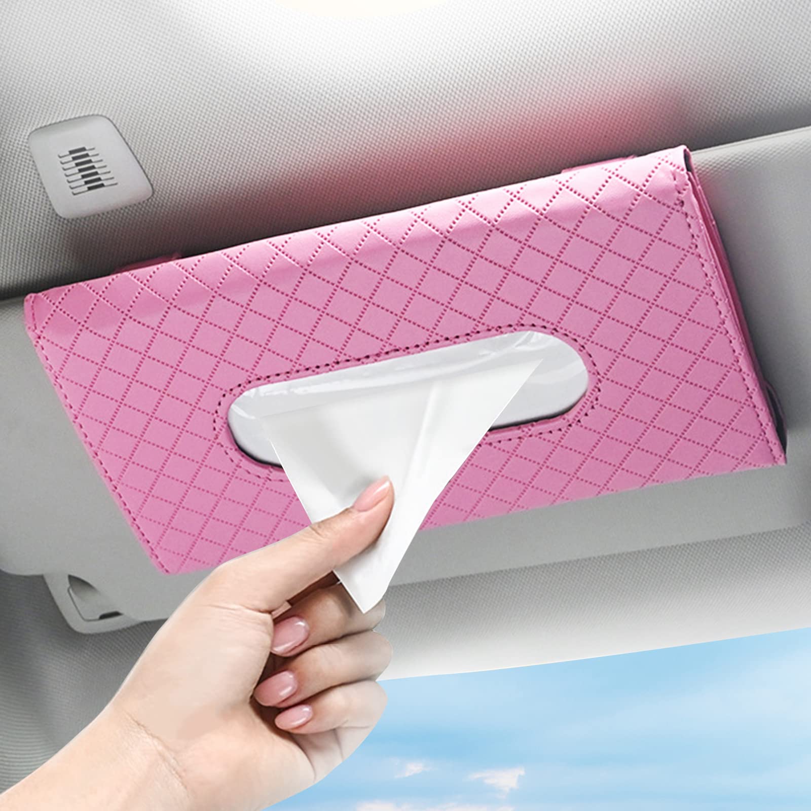 Black PU Leather Car Sun Visor Tissue Holder - Hanging Tissue Clip & Napkin Storage Box for Car | Compact Tissue Refill Organizer for Road Trips, Commuting & Family Travel