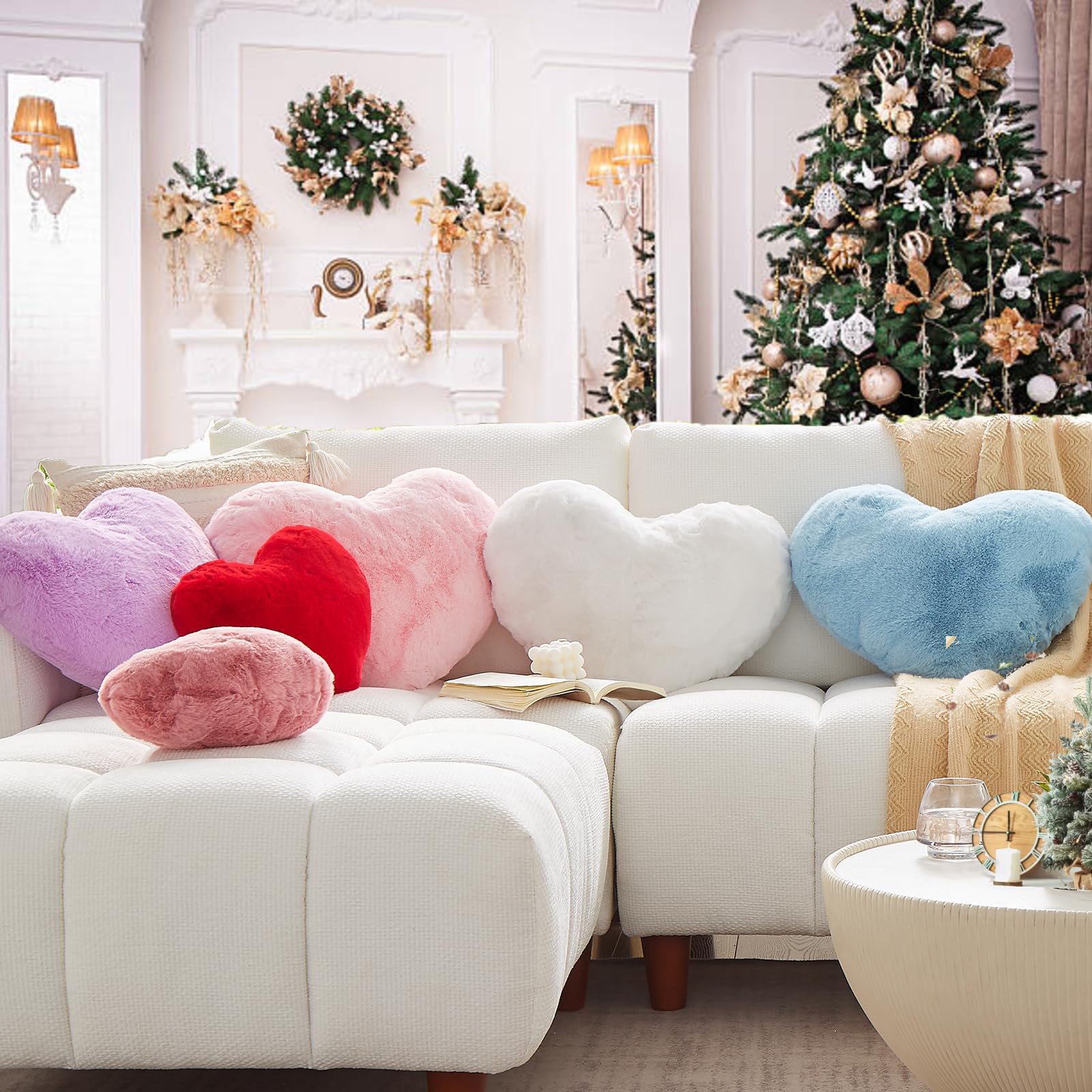 YRXRUS 14x17 Inch Large Heart Shaped Pillow - Soft Faux Rabbit Fur Coquette Decor for Living Room, Bedroom, Indoor & Outdoor - Perfect Valentine's Gift, Anniversary Present, and Cozy Home Decoration (Purple)