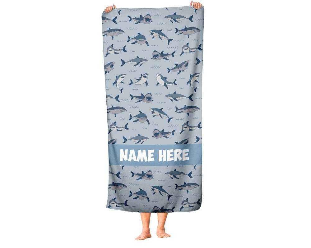Custom Personalized Shark Pattern Towel for Kids & Adults - Soft Absorbent Travel, Beach, Pool & Bath Towel for Toddler, Baby, Boys & Girls | Perfect for Swimming, Vacation & Bath Time