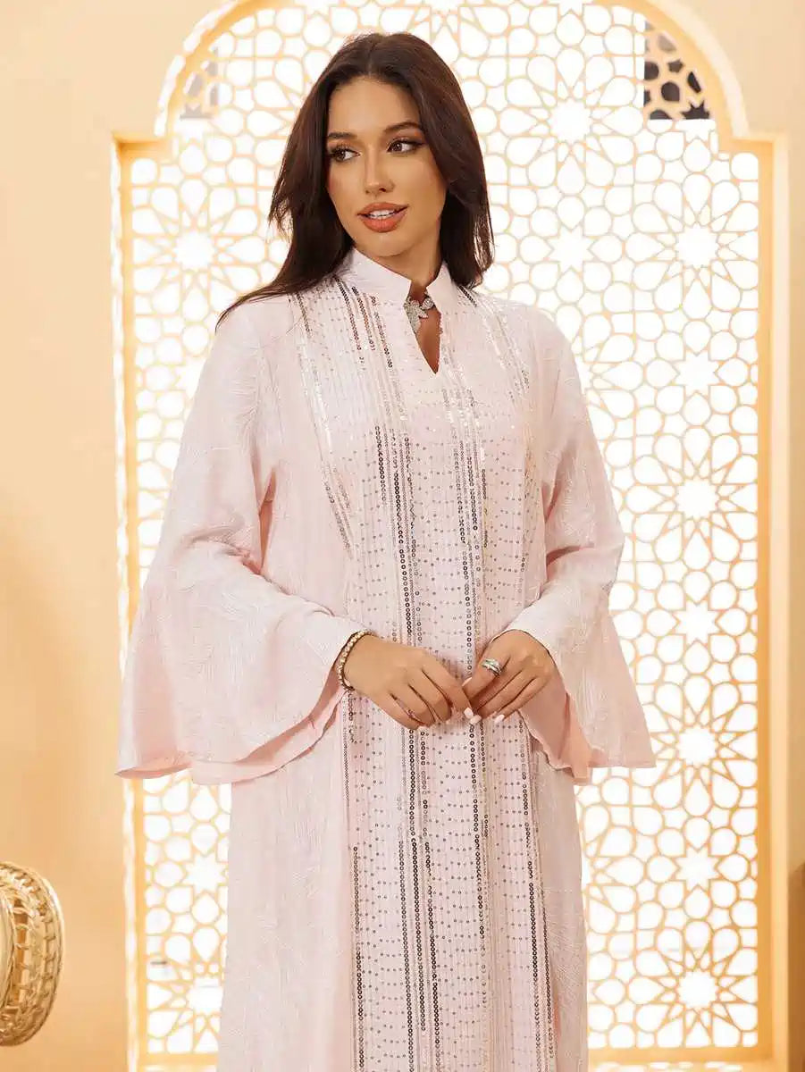 Elegant Eid Dress with Sequins Embroidery - Flowy Caftan Kaftan Dress for Women #25419 | Perfect for Eid Celebrations, Weddings & Special Occasions