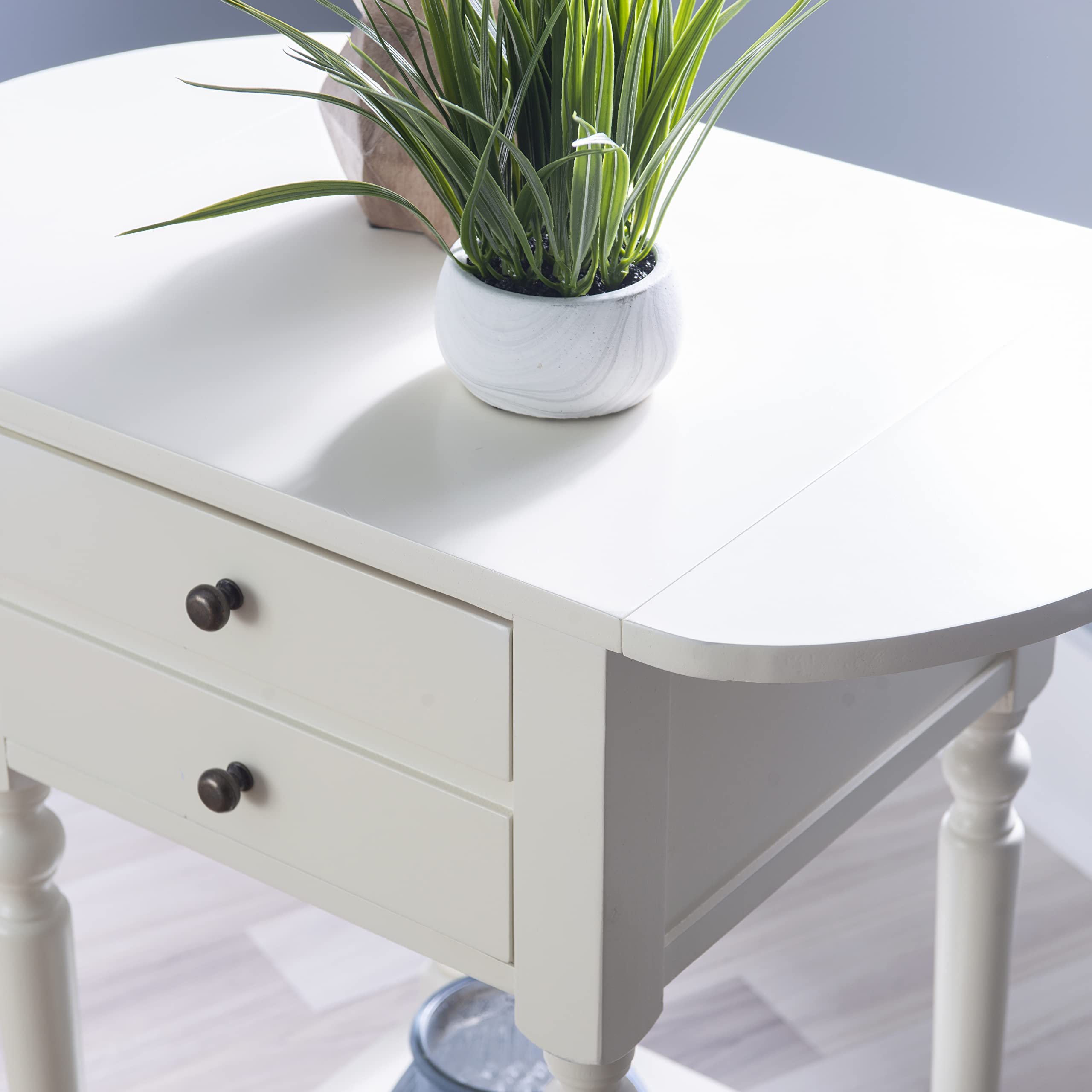 Powell Furniture Shiloh Drop Leaf Accent Table - Antique White Small Side Table for Living Room, Bedroom & Entryway | Compact Space-Saving Design