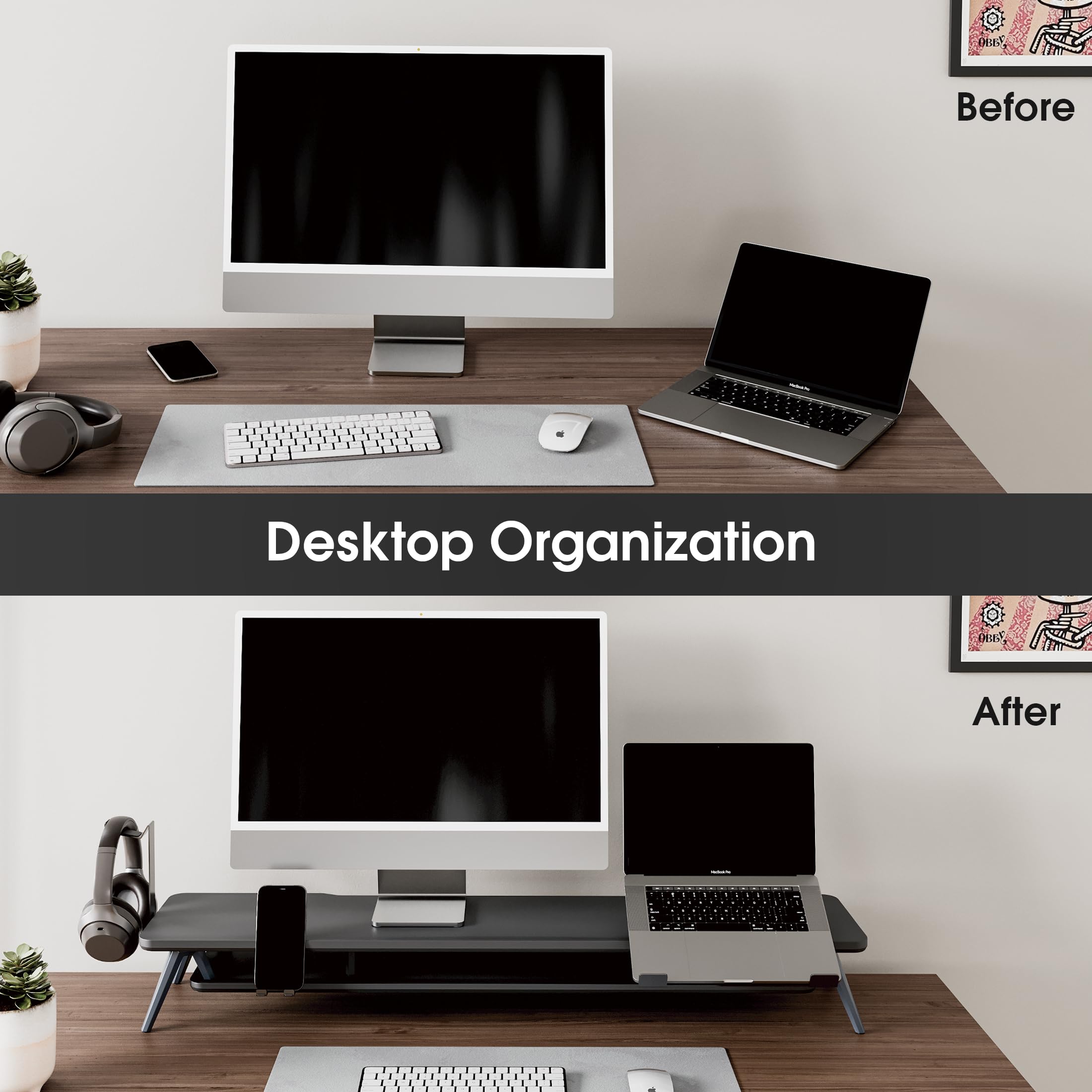 Adjustable Dual Monitor Stand with Laptop Riser - 42.5