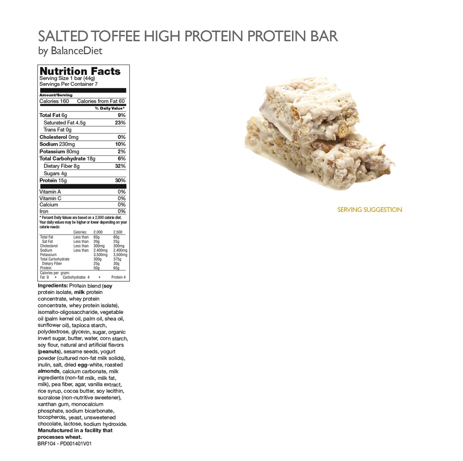 BalanceDiet™ Protein Bar - 15g Protein, Low Carb, Keto-Friendly Snack - 7 Bar Box (Salted Toffee Pretzel) | Perfect for Gym, Hiking & On-the-Go Energy Boost