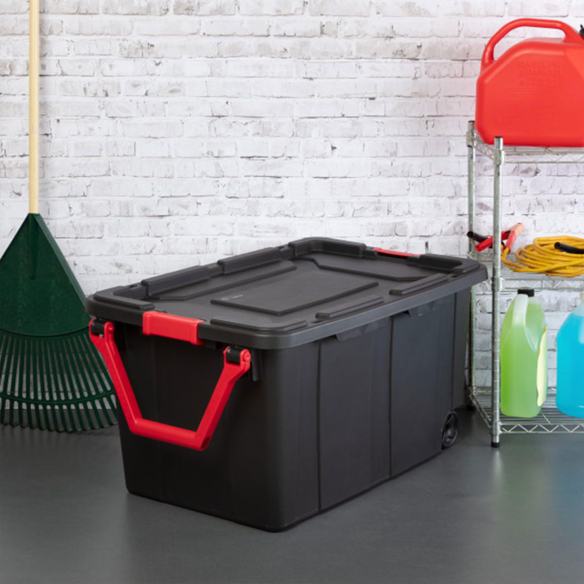 Sterilite 4-Pack Heavy Duty Storage Bins with Lids & Wheels - 40 Gallon Large Plastic Totes for Home Organization, Garage, Basement & Moving Supplies - Black