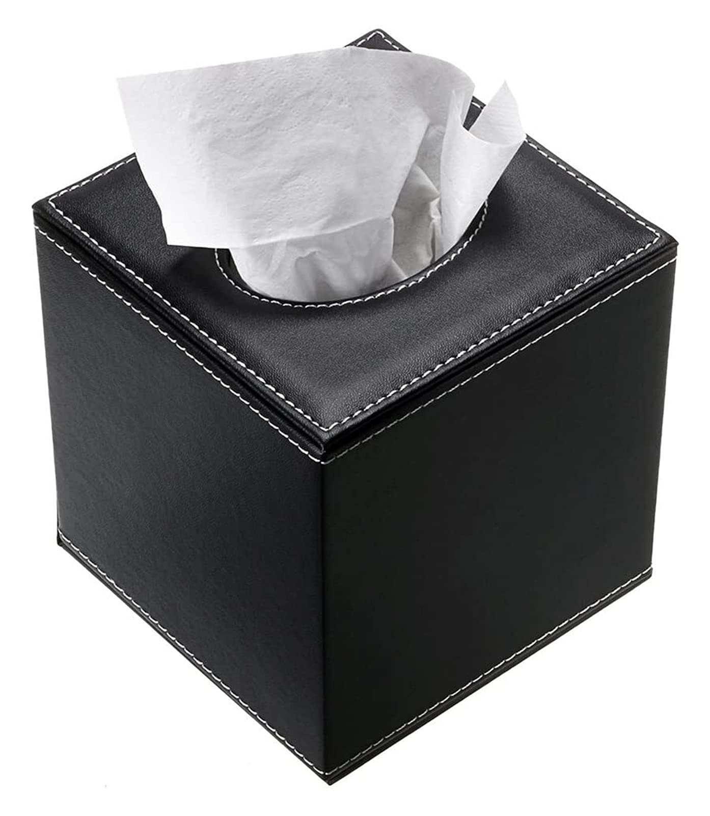 Vintage PU Leather Tissue Box Cover - Black Cube Retro Floral Pattern Napkin Holder for Home, Office & Dining Room Decor | Durable Rectangular Tissue Paper Case for Living Room, Bedroom & Bathroom