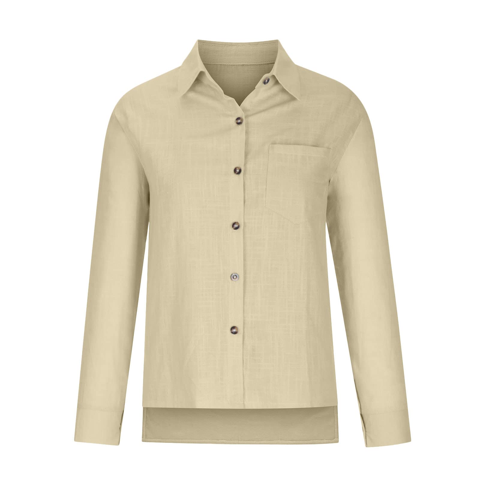 Women's Linen Long Sleeve Blouse with Button Lapel - Elegant Work & Casual Slim Fit Cotton Top for Office, Date Night & Everyday Wear