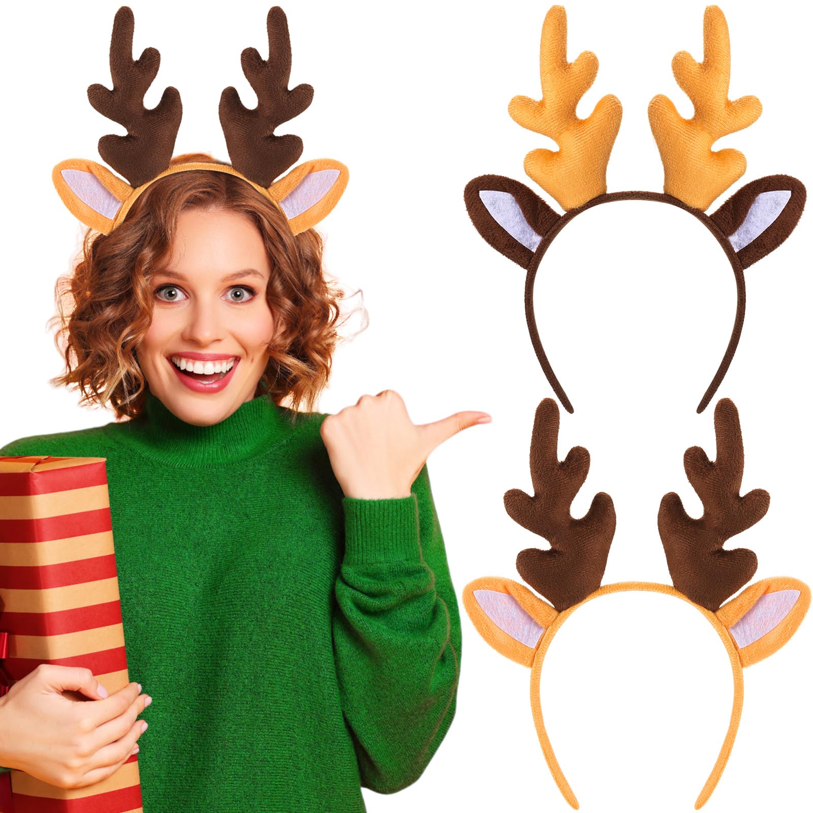 Bememo 2-Pack Christmas Reindeer Antler Headbands for Women - Festive Holiday Party Hair Accessories for Christmas Costumes, Photo Props & Ugly Sweater Parties