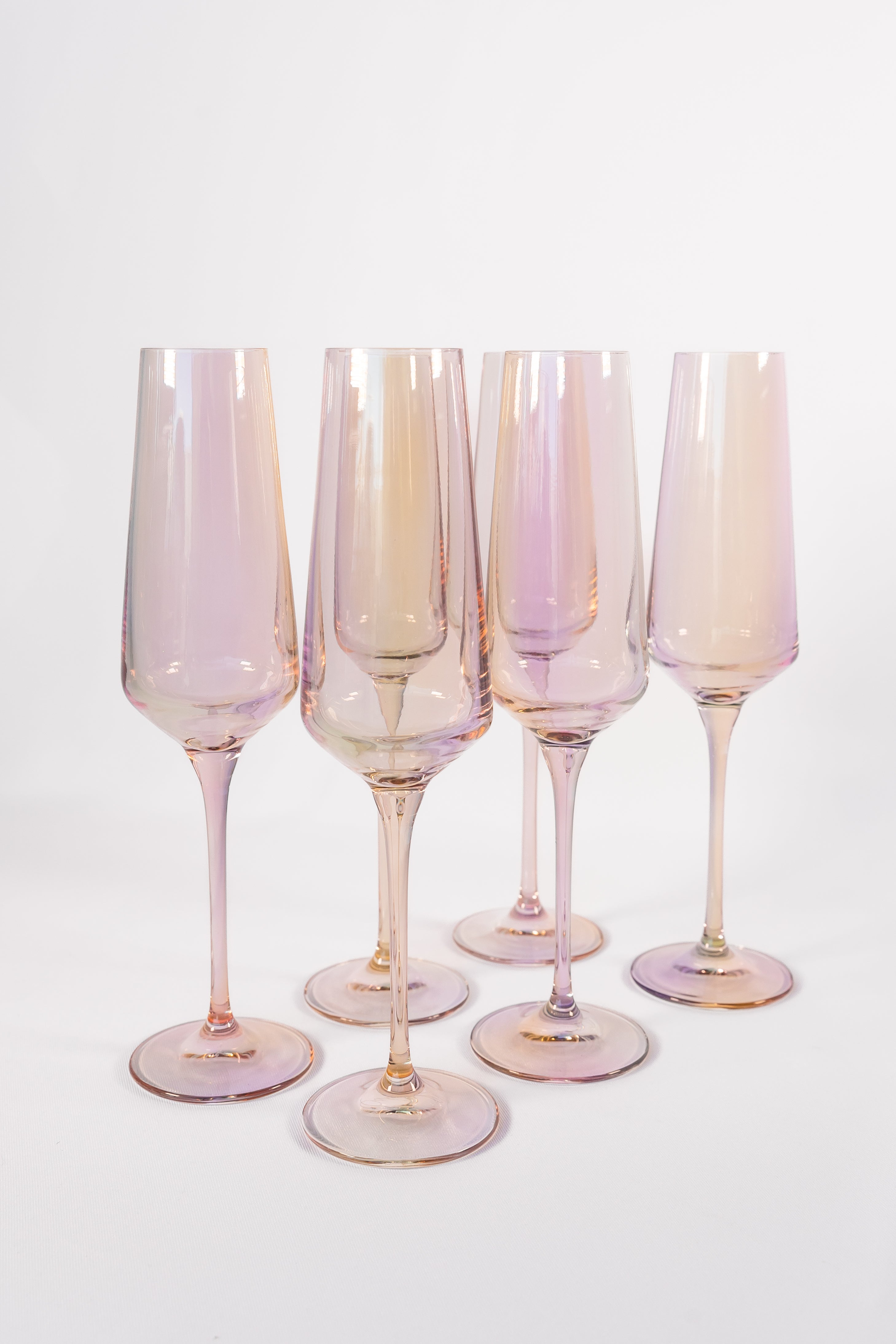 Estelle Colored Champagne Flute Set of 6 - Iridescent Glassware for Wedding, Party & Special Occasions