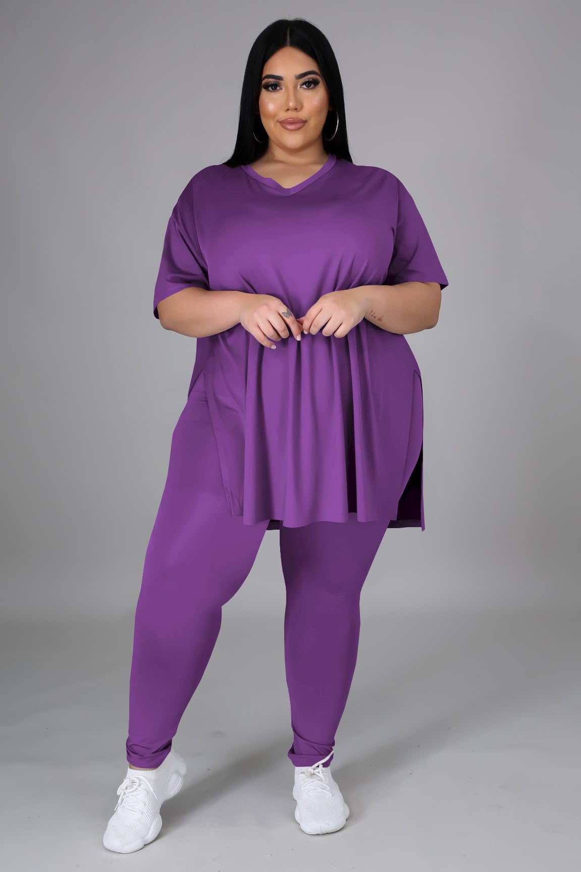 Plus Size Women's Two-Piece Loungewear Set - Oversized T-Shirt & Long Sweatpants Comfy Outfit for Summer | Casual Wear, Home Relaxing, Yoga & Travel