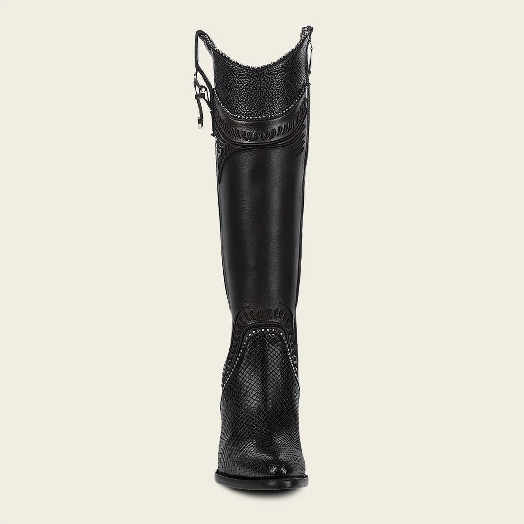 3F82PM Women's Cuadra Black Western Cowgirl Python Skin Knee High Boots - Stylish & Comfortable for Rodeo, Country Dance & Fashion Outfits