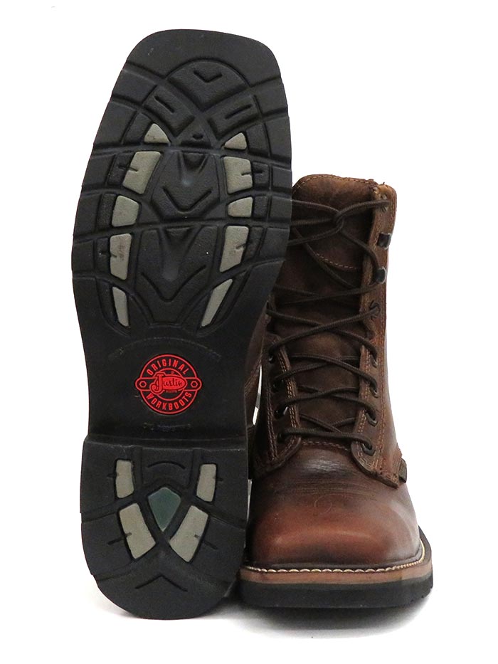 Justin WK682 SE682 Men's Stampede Steel Toe Work Boots - Rugged Tan Leather Lace-Up Safety Shoes for Construction & Outdoor Work
