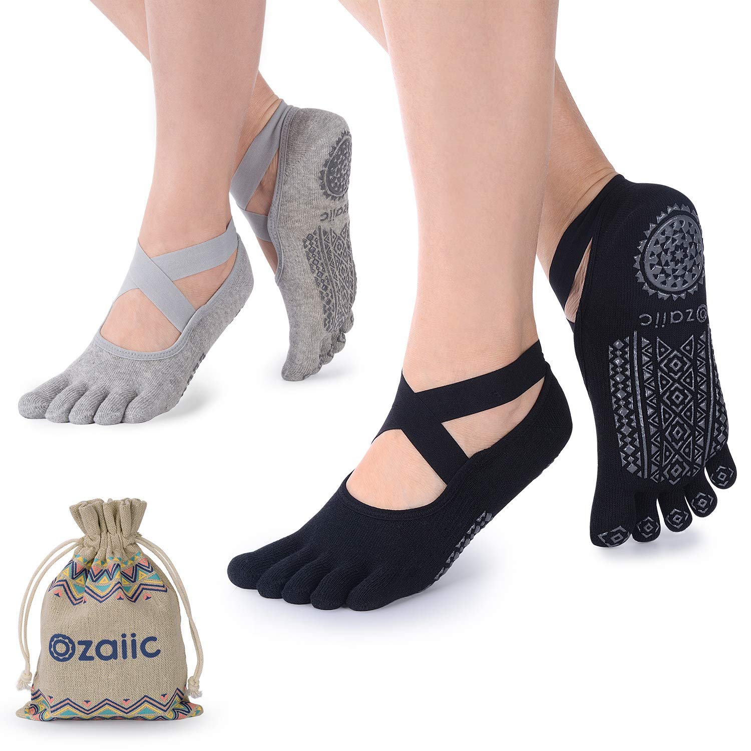 Non-Slip Yoga Socks for Women with Grips - 5 Toe Grip Socks for Pilates, Barre, Ballet & Fitness - Perfect for Home Workouts, Studio Classes & Anti-Slip Floor Exercises
