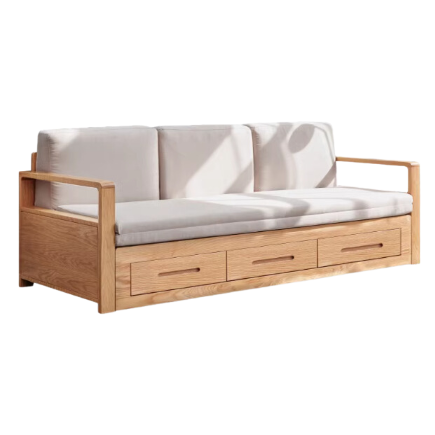 Oak Solid Wood Folding Storage Sofa Bed - Convertible Guest Bed & Space-Saving Furniture for Small Apartments, Living Rooms & Dorm Rooms