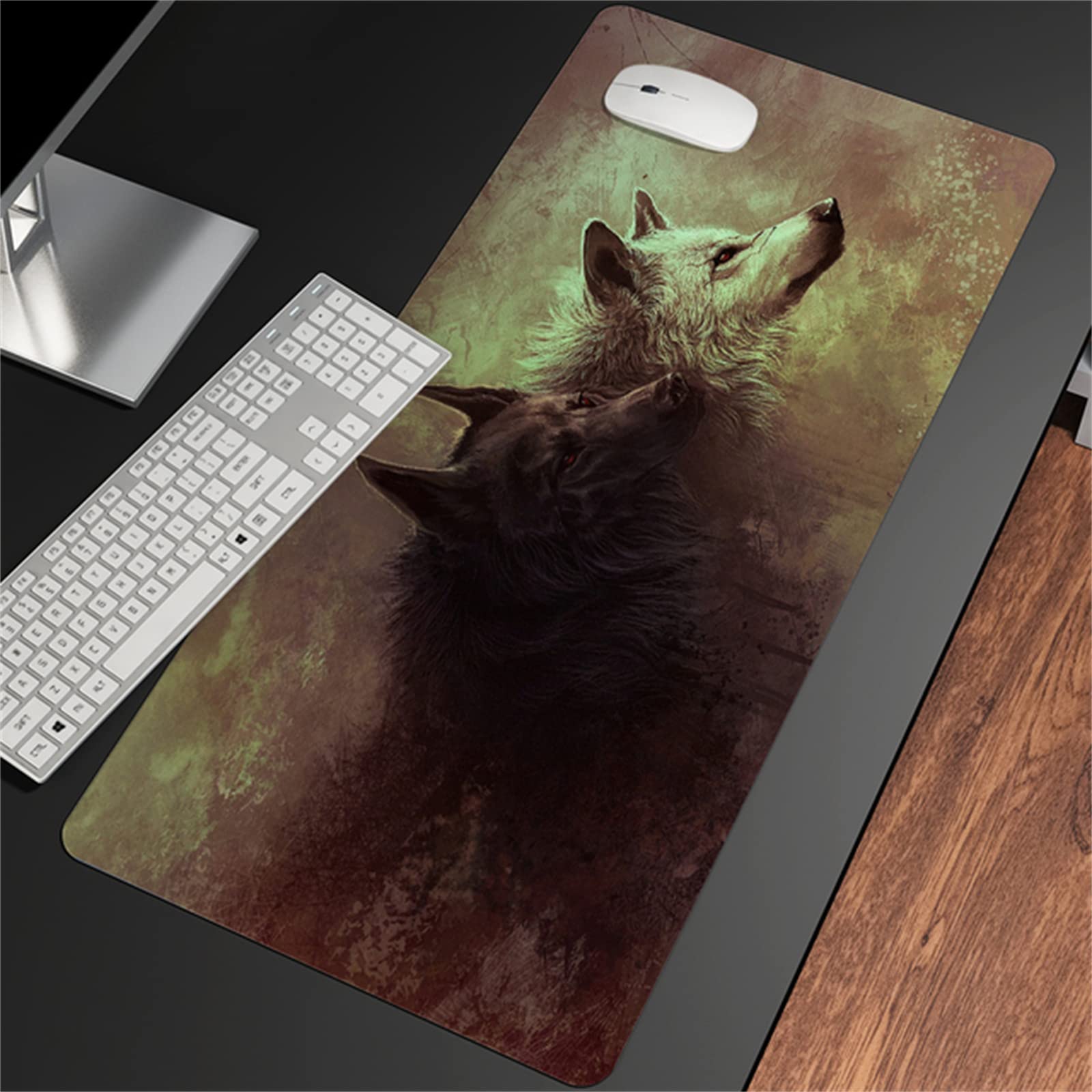 JJYGAGC Large Extended Gaming Mouse Pad 30x80cm - Animal Wolf Design, Non-Slip Rubber Base, Smooth Surface for PC, Laptop, Computer - Perfect for Gamers, Office Work & Home Use