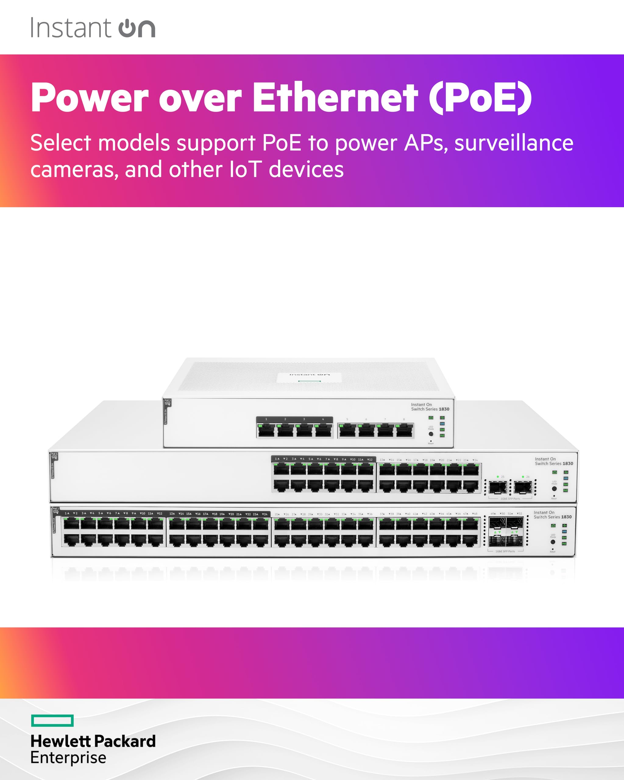 HPE Networking Instant On 1830 8-Port Gigabit Smart Managed Layer 2 PoE Switch | 8x 1G Ports | 4x PoE+ (65W) | Fanless Design | UK Power Cord (JL811A#ACC) | Ideal for Small Business Networks & Smart Office Setup