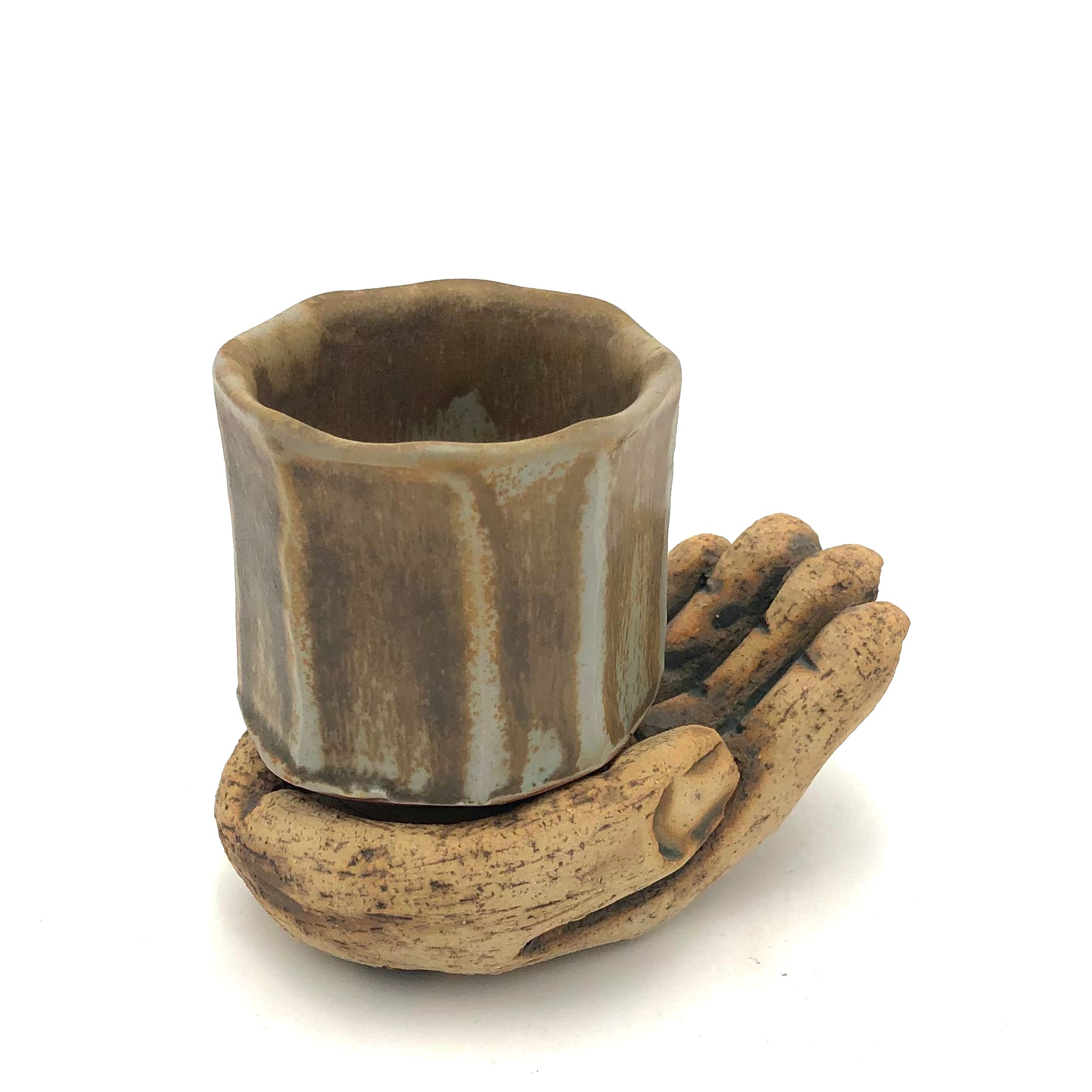 Cathy Broski Hand with Cup Ceramic Sculpture - Unique Handmade Art for Home Decor, Office Display & Gift Giving