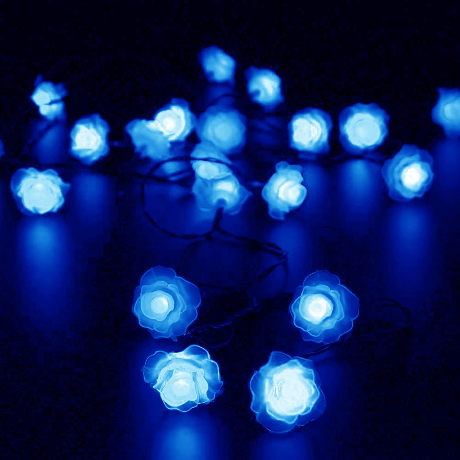 Solar Powered Flower String Lights - 20FT Waterproof 30LED Rose Fairy Lights with 8 Lighting Modes | Outdoor Garden Decor, Pathway Lighting, Wedding & Christmas Decoration (Blue) - Perfect for Patio, Backyard, Party & Holiday Decorations
