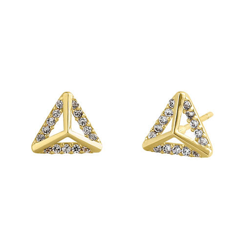 14K Solid Yellow Gold Trendy Triangle CZ Stud Earrings for Women - Perfect for Parties, Weddings & Everyday Elegance