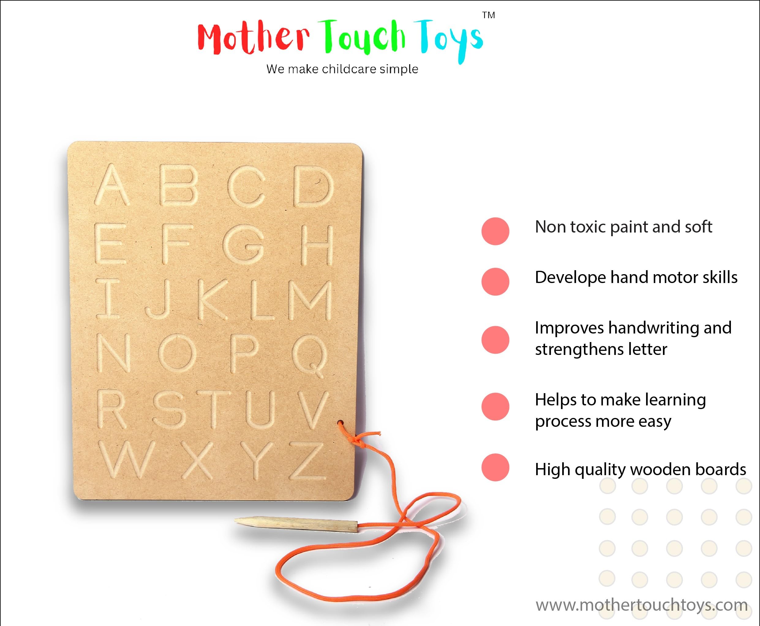 Mother Touch Toys - Wooden Writing Board for Kids | Learn to Write Alphabet & Numbers | Eco-Friendly Educational Toy | Perfect for Preschool Learning & Homeschool Activities