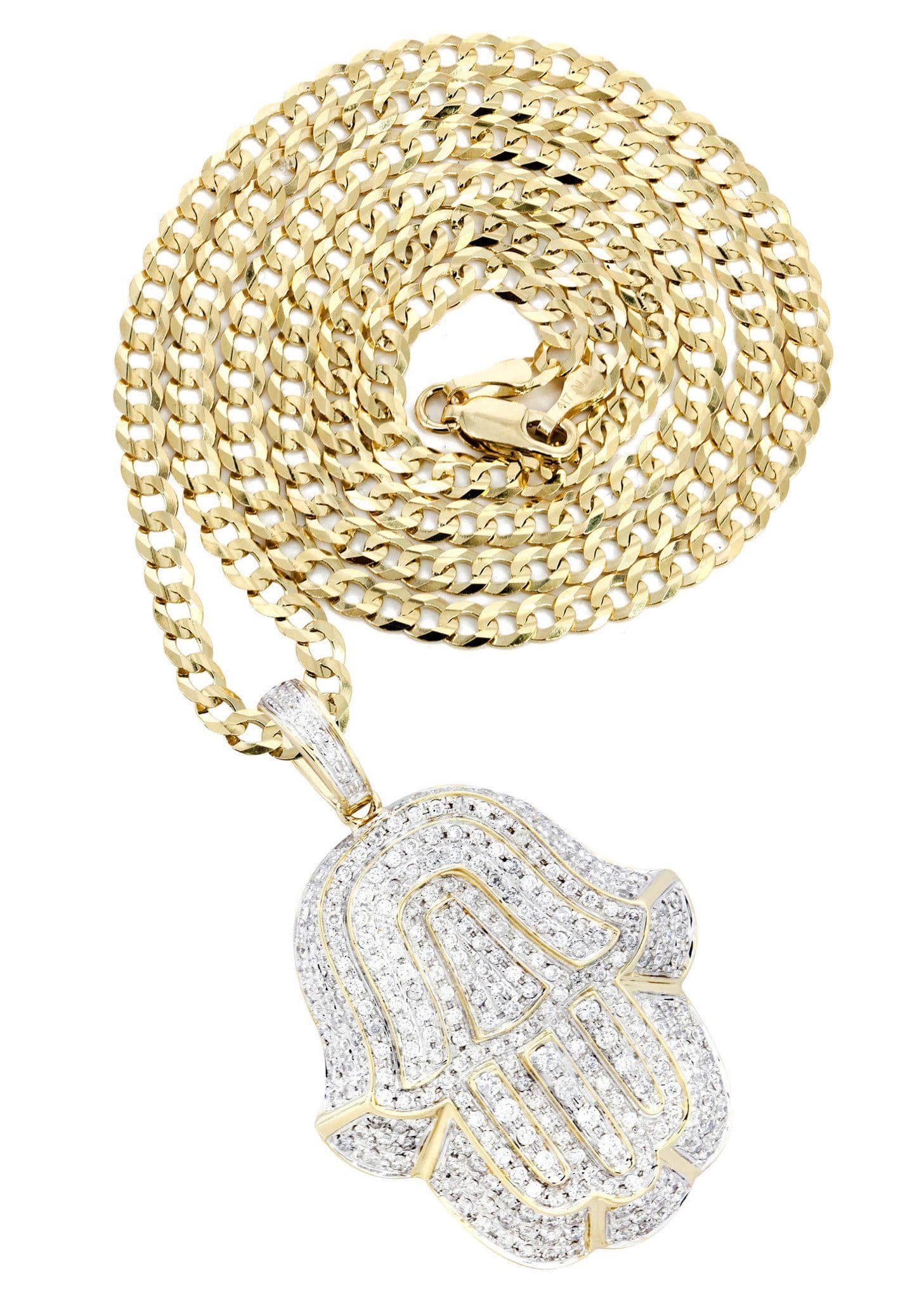 14K Yellow Gold Hamsa Diamond Necklace - 2.36 Carats Genuine Diamond Pendant for Women | Elegant Jewelry Gift for Birthday, Anniversary & Special Occasions