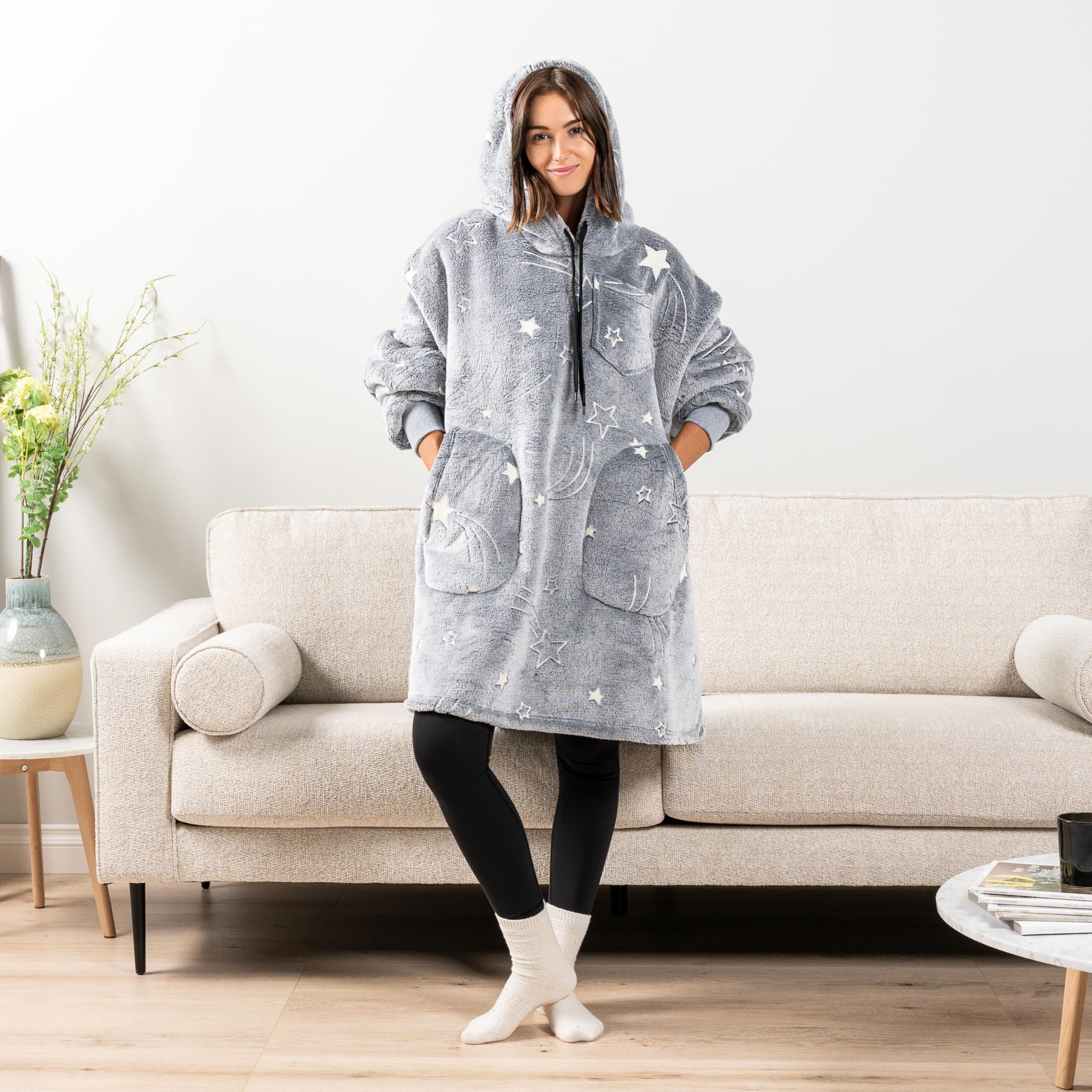 PAVILIA Women's Sherpa Wearable Blanket Hoodie - Oversized Fleece Hooded Sweatshirt for Men & Women | Cozy Lounge Wear for Movie Nights, Camping & Home Relaxation
