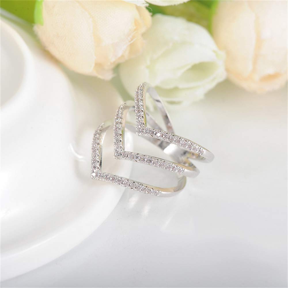SixTwo Pointed V-Shaped Chevron Women's Rings | Shiny Full Diamond Cubic Zirconia CZ Ring | Multi-Row Eternity Wedding Band | Engagement, Anniversary & Birthday Gift for Her | Perfect for Proposals, Bridal Jewelry & Special Occasions
