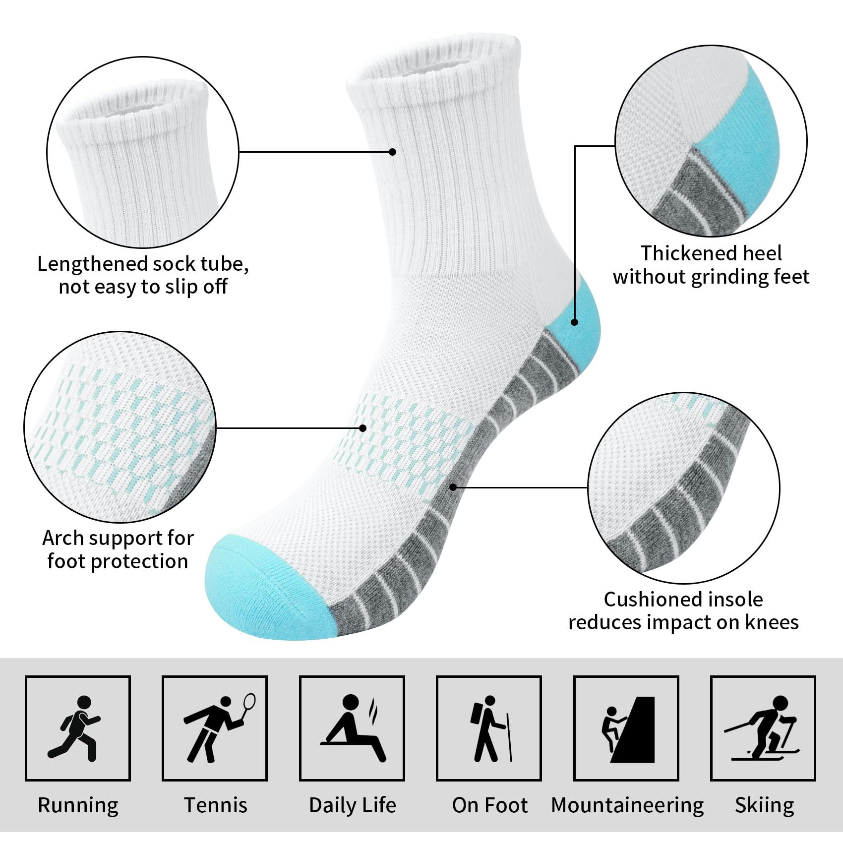 Breathable Women's Running Socks - Moisture Wicking Athletic Socks for Sports & Training - Perfect for Gym, Jogging & Workouts