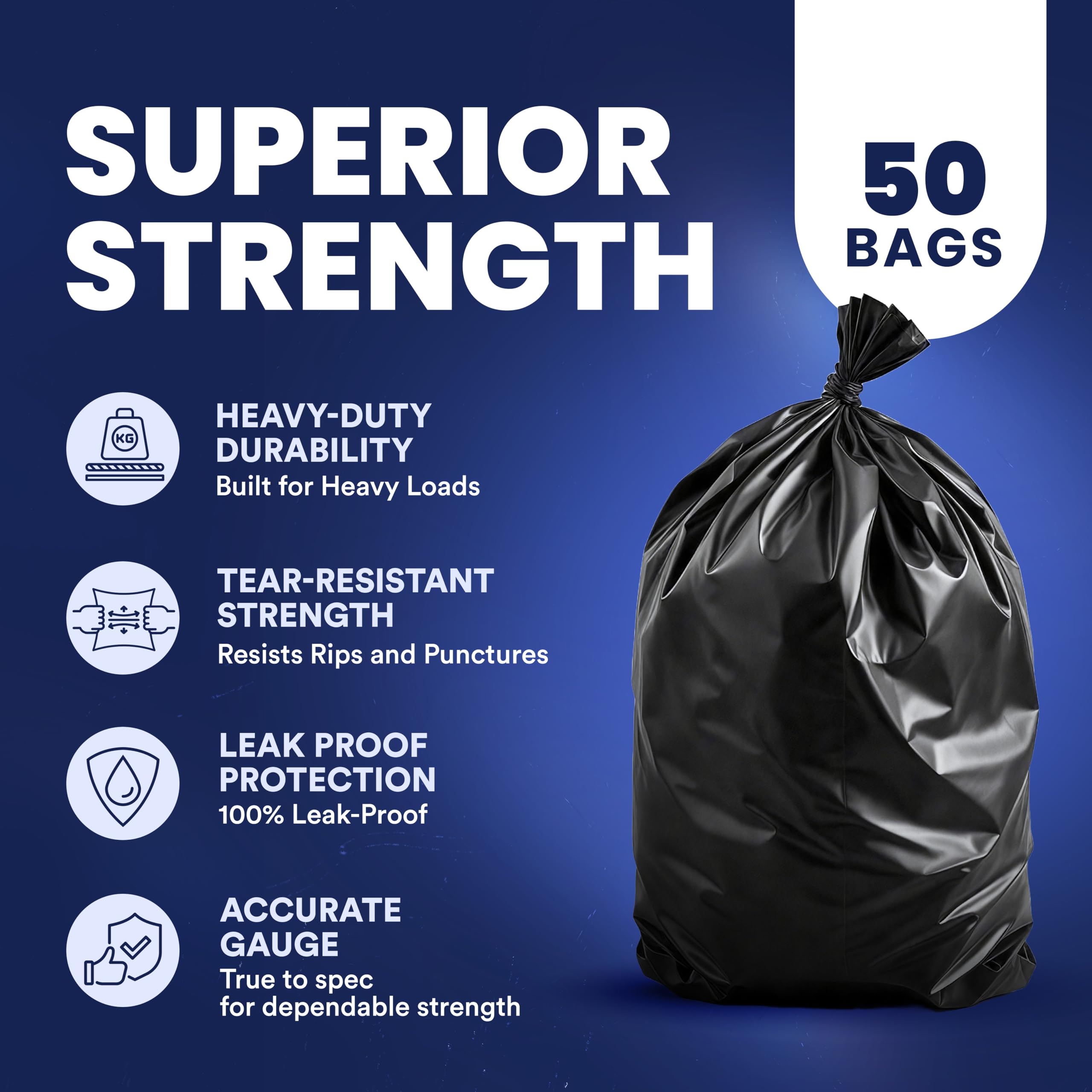 Plasticplace Heavy Duty 55-60 Gallon Trash Bags - 1.5 Mil Thick Black Garbage Can Liners, 38
