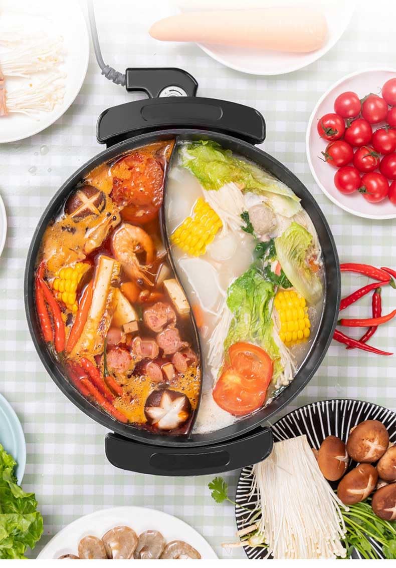 Nonstick Electric Griddle Skillet - 2-in-1 Divided Hot Pot & Frying Pan for Shabu Shabu, Korean BBQ, and Stir Fry - Fast Heating Countertop Cooking Appliance for Home Kitchen and Party Entertaining