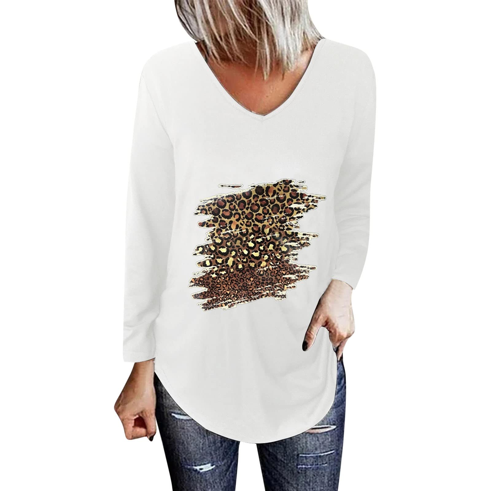 Women's Flowy Casual V-Neck Long Sleeve Printed Top for Spring & Autumn | Comfortable Fashion Blouse for Work, Weekend & Date Night Outfits