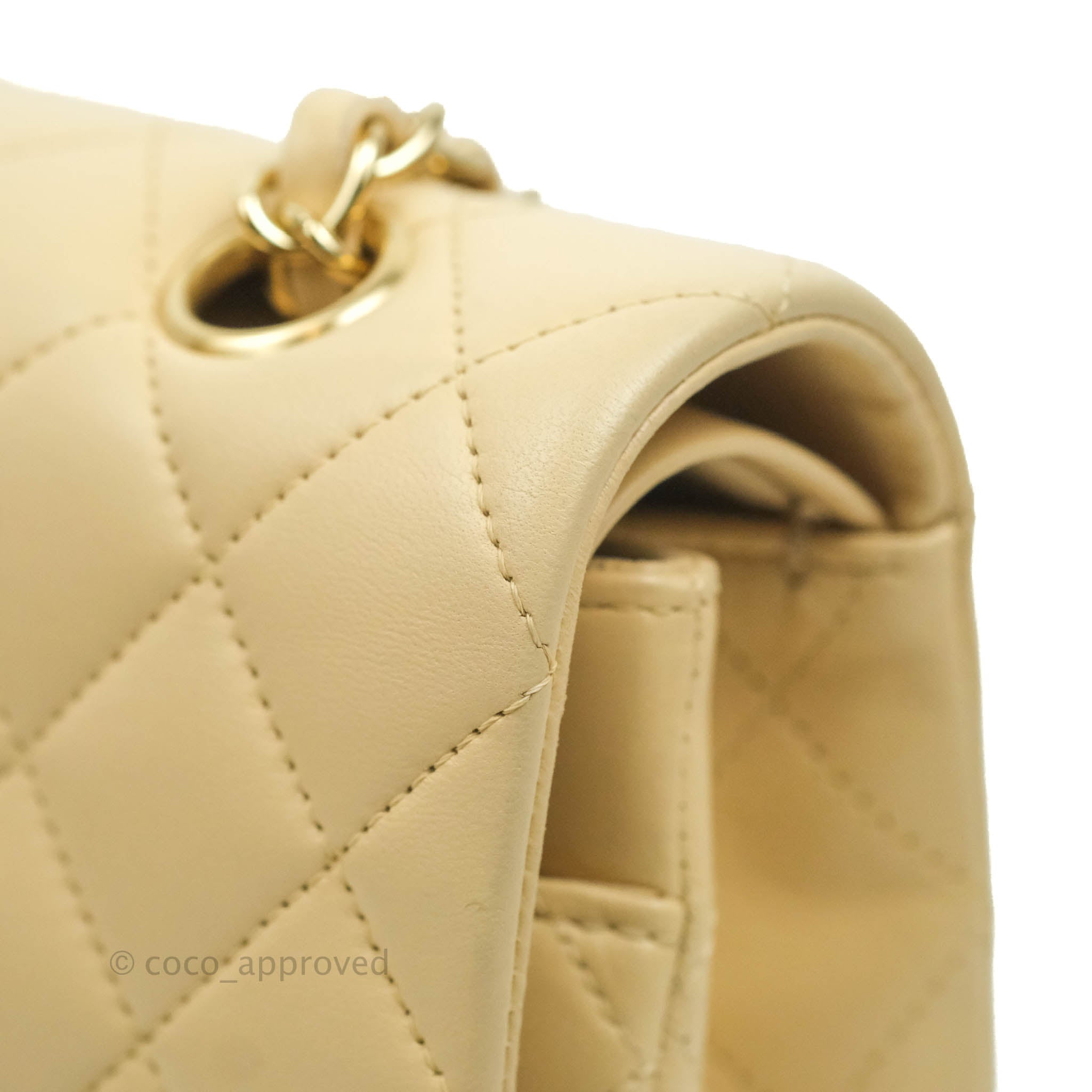 Chanel Classic Medium Double Flap Bag in Beige Lambskin Leather with Gold Hardware - Luxury Designer Handbag for Women, Perfect for Work, Date Night & Special Occasions