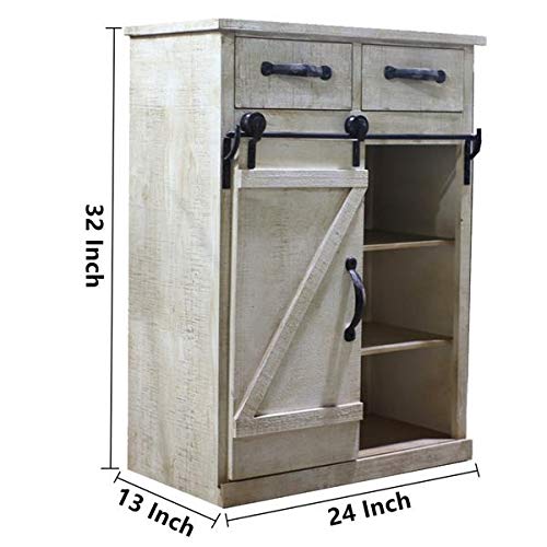 Vintage White Wooden Barn Door Cabinet with 2 Drawers - Classic Country Style Furniture for Bedroom & Living Room - Ships from USA