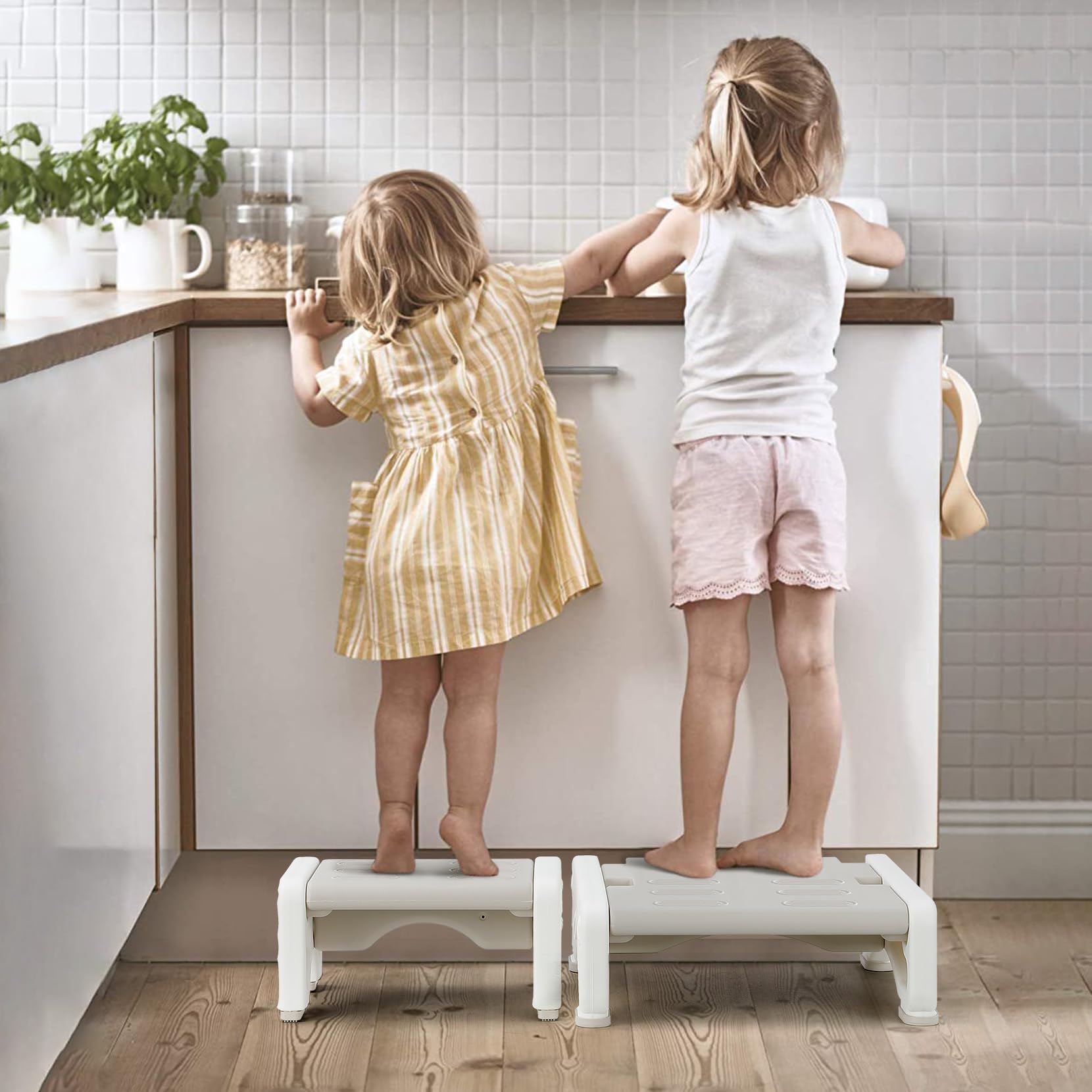 Onasti Adjustable 2-Step Toddler Stool - Non-Slip Plastic Step Stool for Kids - Perfect for Bathroom Sink & Kitchen Helper - Safe Learning Tower for Toddlers (1 Pack) - Ideal for Potty Training, Hand Washing & Cooking Activities