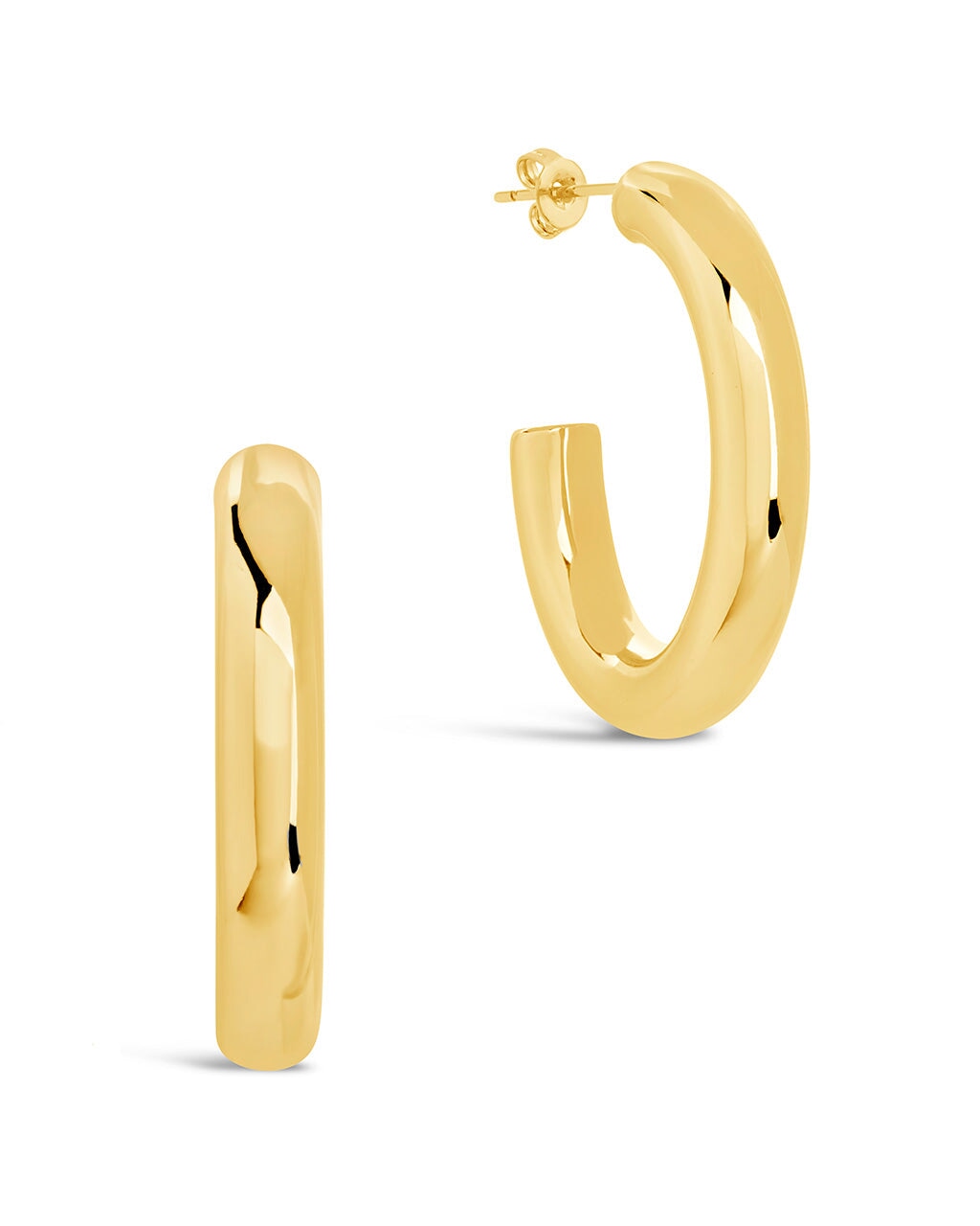 Rory Polished Tube Hoop Earrings for Women - 14K Gold Plated Stainless Steel Minimalist Dangle Earrings - Perfect for Everyday Wear, Office, Party & Gift Giving