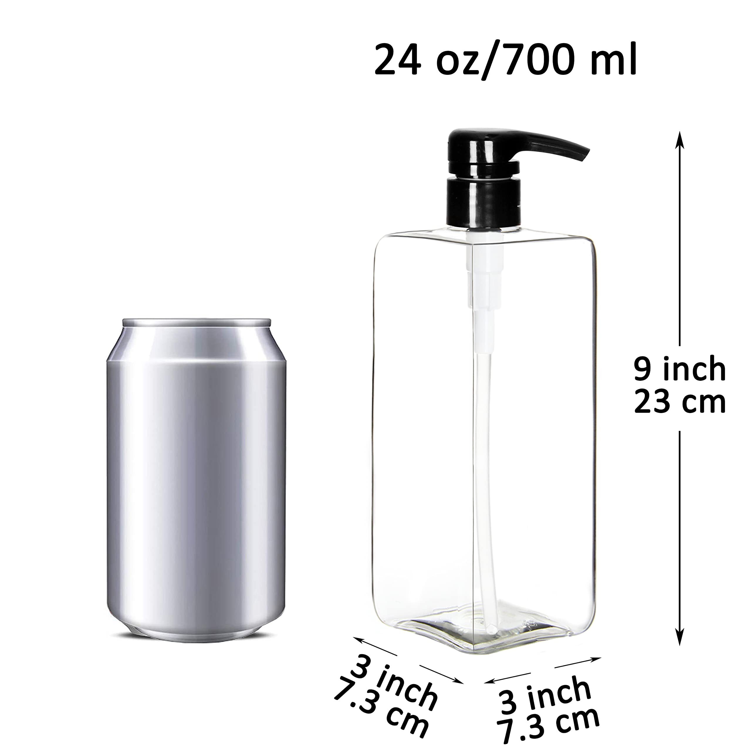 Youngever 3 Pack 24oz Empty Shampoo Pump Bottles - Leak Proof Plastic Square Containers with Lockdown Lids - Clear Refillable Dispensers for Shampoo, Conditioner & Liquid Soap - Perfect for Bathroom, Salon & Travel Use