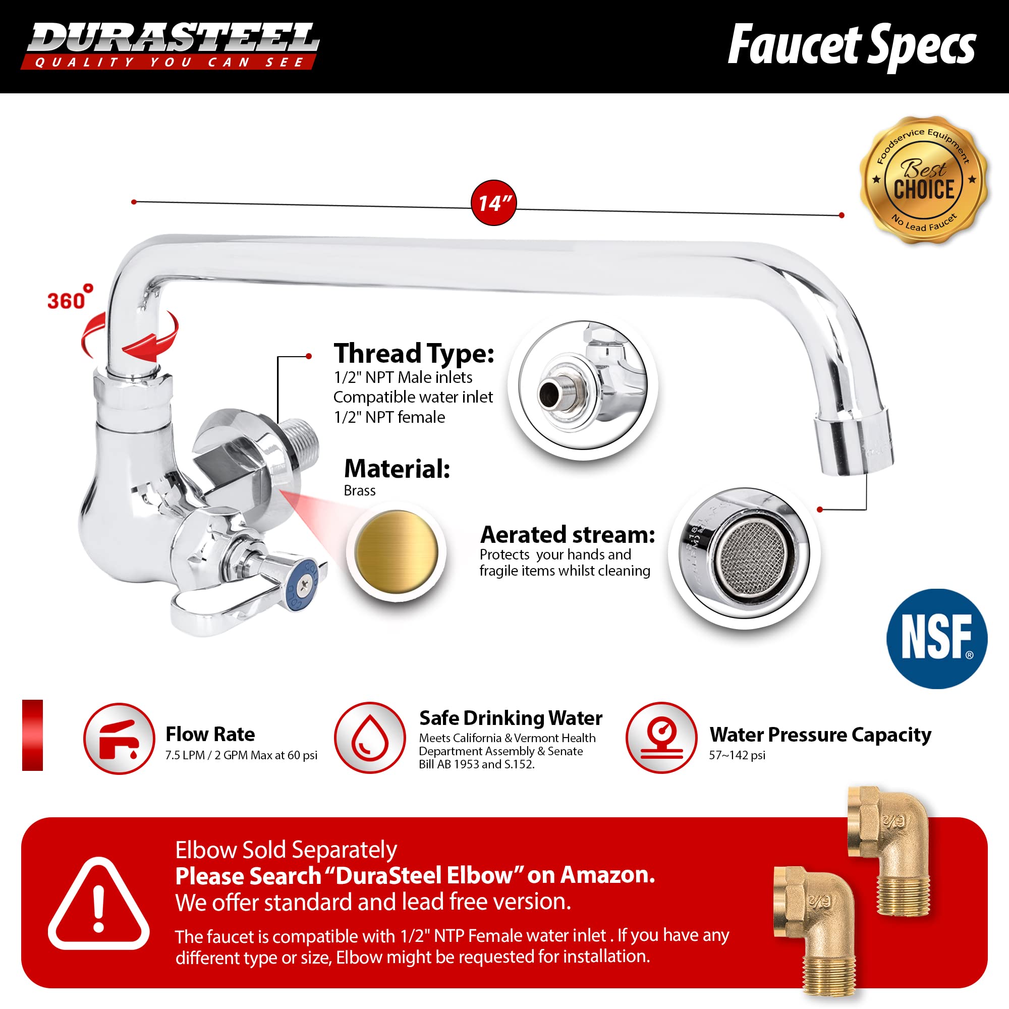DuraSteel Commercial Kitchen Wok Range Faucet - 14