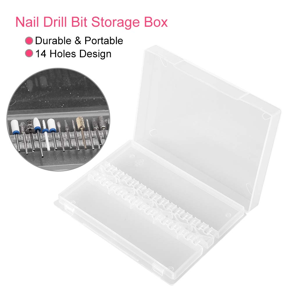 Professional Nail Drill Bit Holder Box - Portable 14 Hole Transparent Storage Case for Nail Art Polishing & Grinding Bits - Perfect for Salon, Home Manicure & Professional Nail Technicians