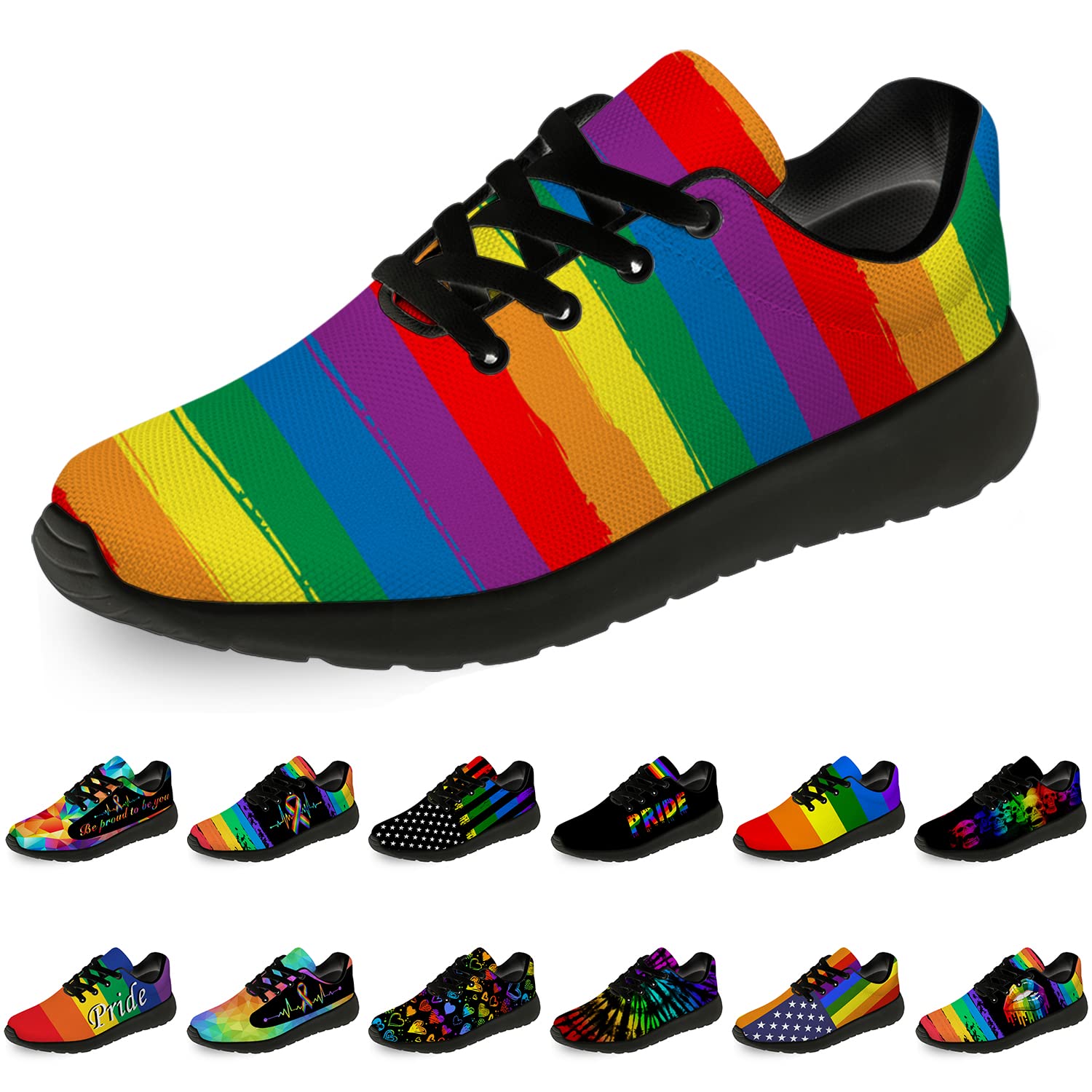 **Rainbow Pride Shoes for Women & Men - LGBT Running Sneakers with Rainbow Stripes & Flag Design - Comfortable Walking & Tennis Shoes - Perfect for Pride Month & LGBTQ+ Events - Size 8.5 Women / 7 Men**