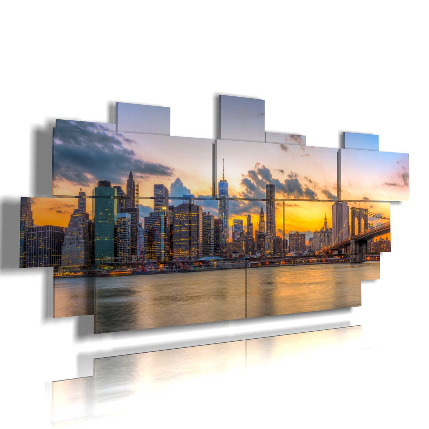 Modern 3D Wall Art Prints - Quadri New York Cityscape Large Vertical Canvas Painting for Living Room & Bedroom Decor - 250x112cm