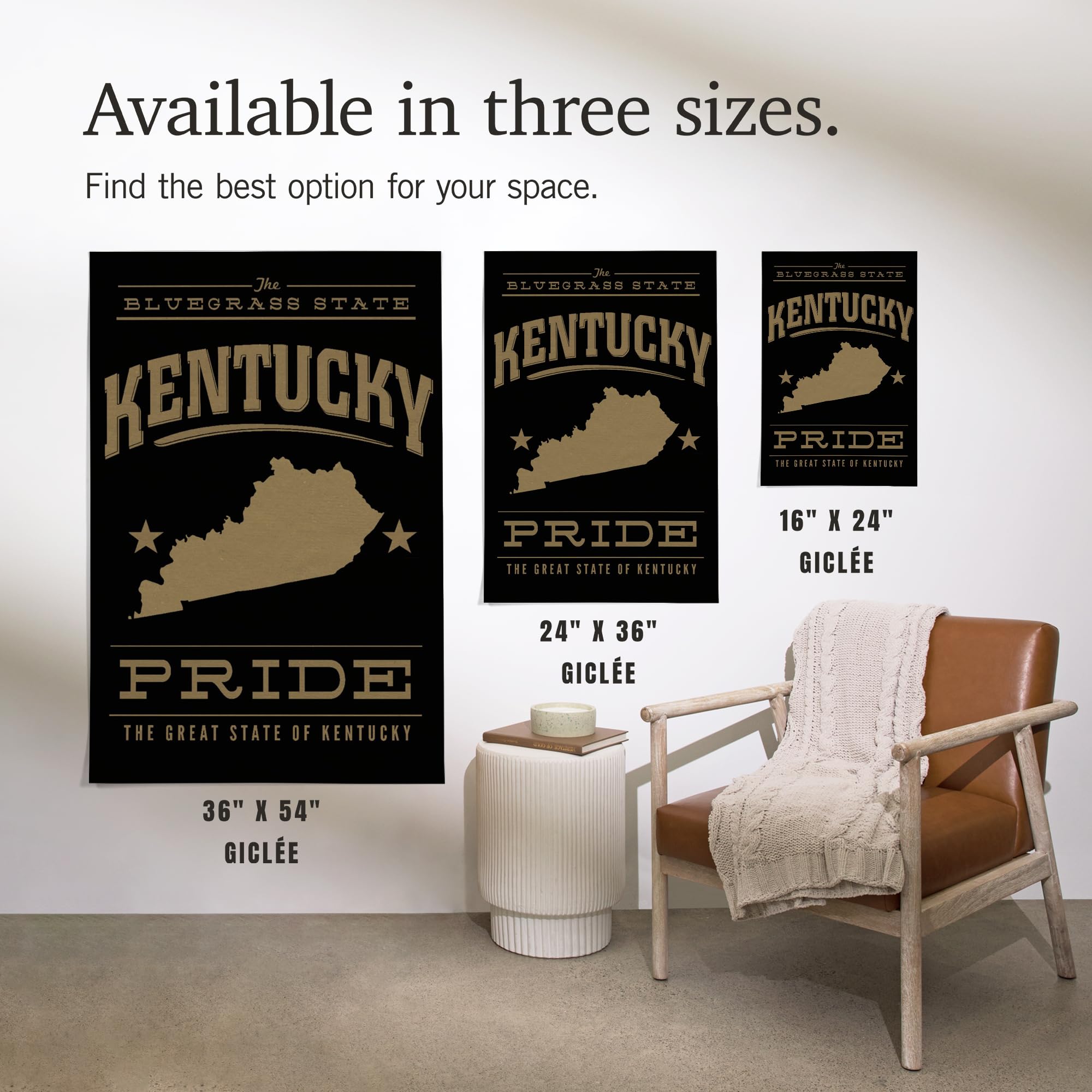 Lantern Press 16x24 Inch Giclee Art Print - Kentucky State Pride Gold on Black Wall Decor - Perfect for Home, Office & Gift Giving