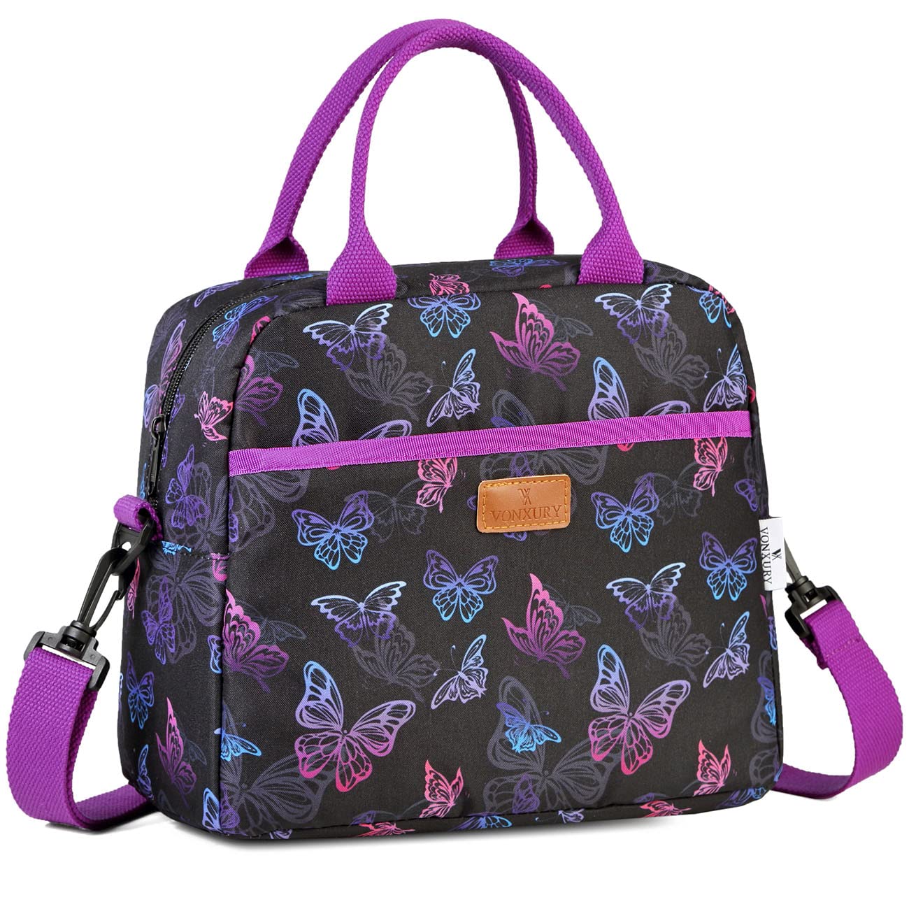 VONXURY Insulated Lunch Bag for Women - Thermal Lunch Tote with Removable Shoulder Strap, Butterfly Design | Perfect for Work, School & Picnics